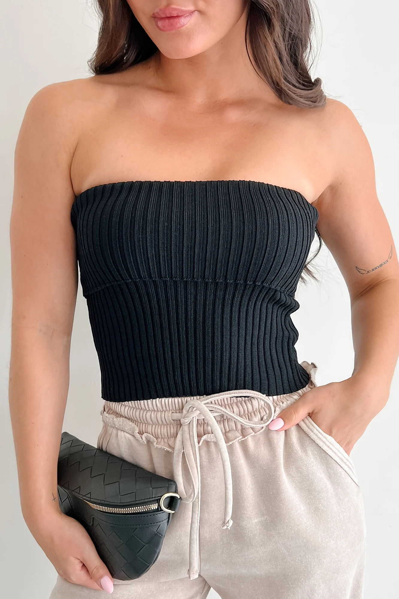 Cozy Corner Ribbed Strapless Fold Over Top (Black) - Image 4