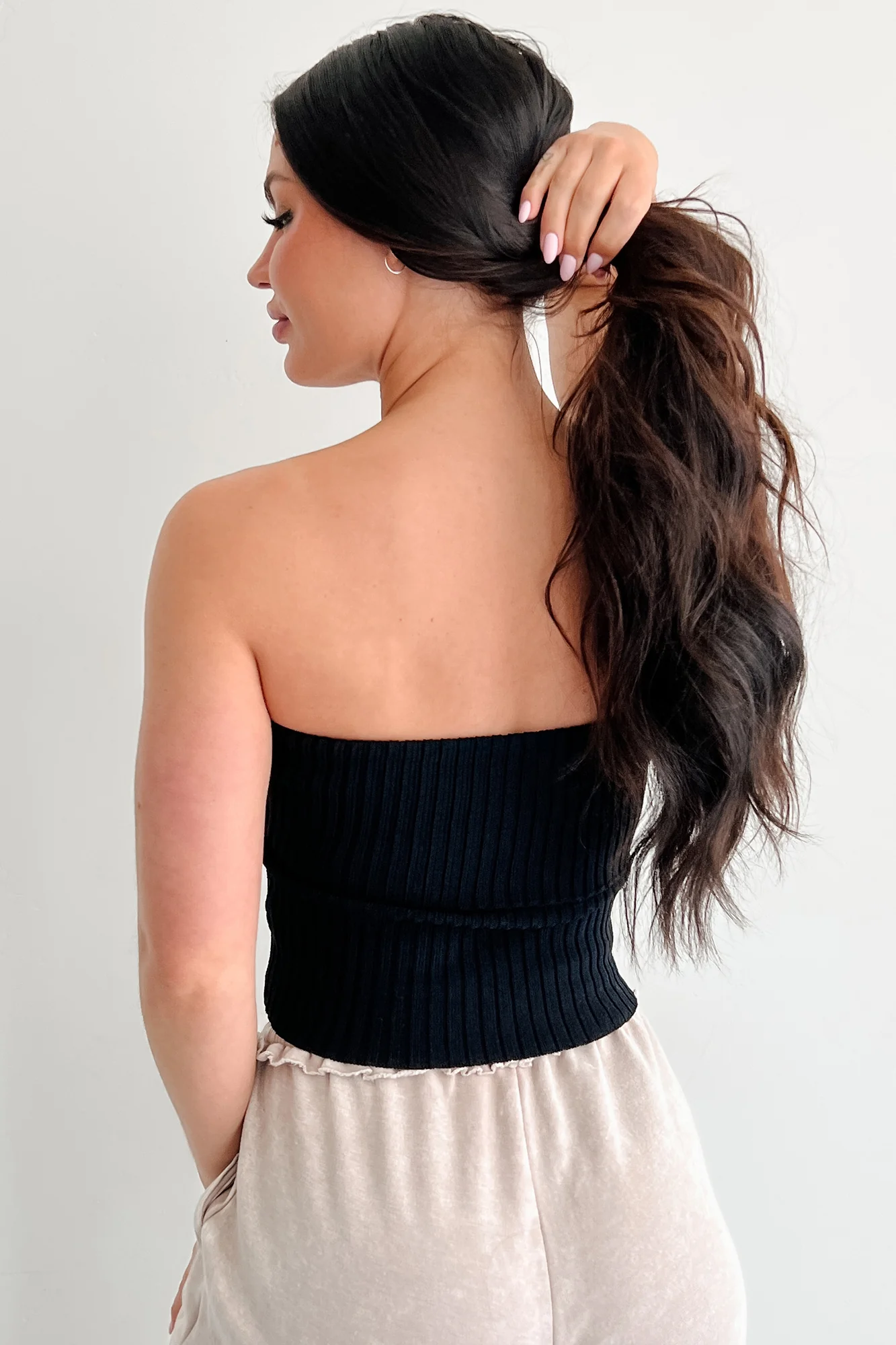 Cozy Corner Ribbed Strapless Fold Over Top (Black) - Image 5