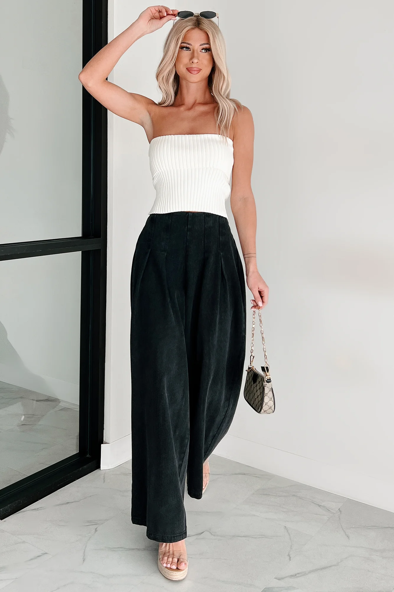 Cozy Corner Ribbed Strapless Fold Over Top (Cream) - Image 10