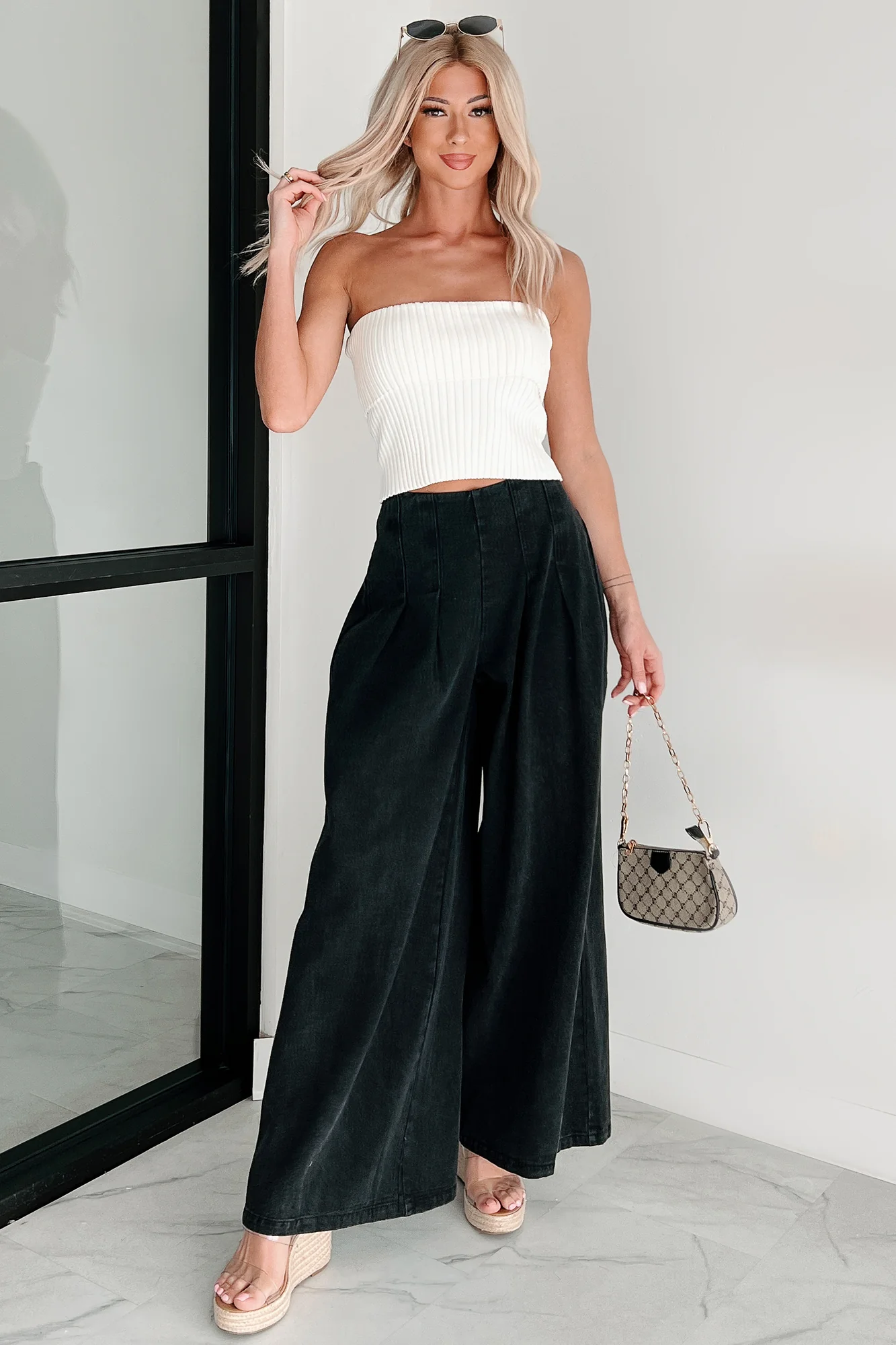 Cozy Corner Ribbed Strapless Fold Over Top (Cream) - Image 6
