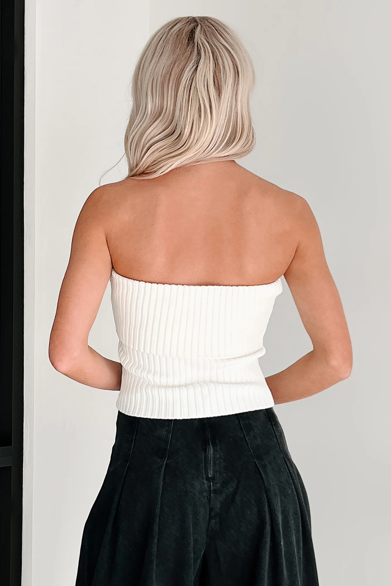 Cozy Corner Ribbed Strapless Fold Over Top (Cream) - Image 9