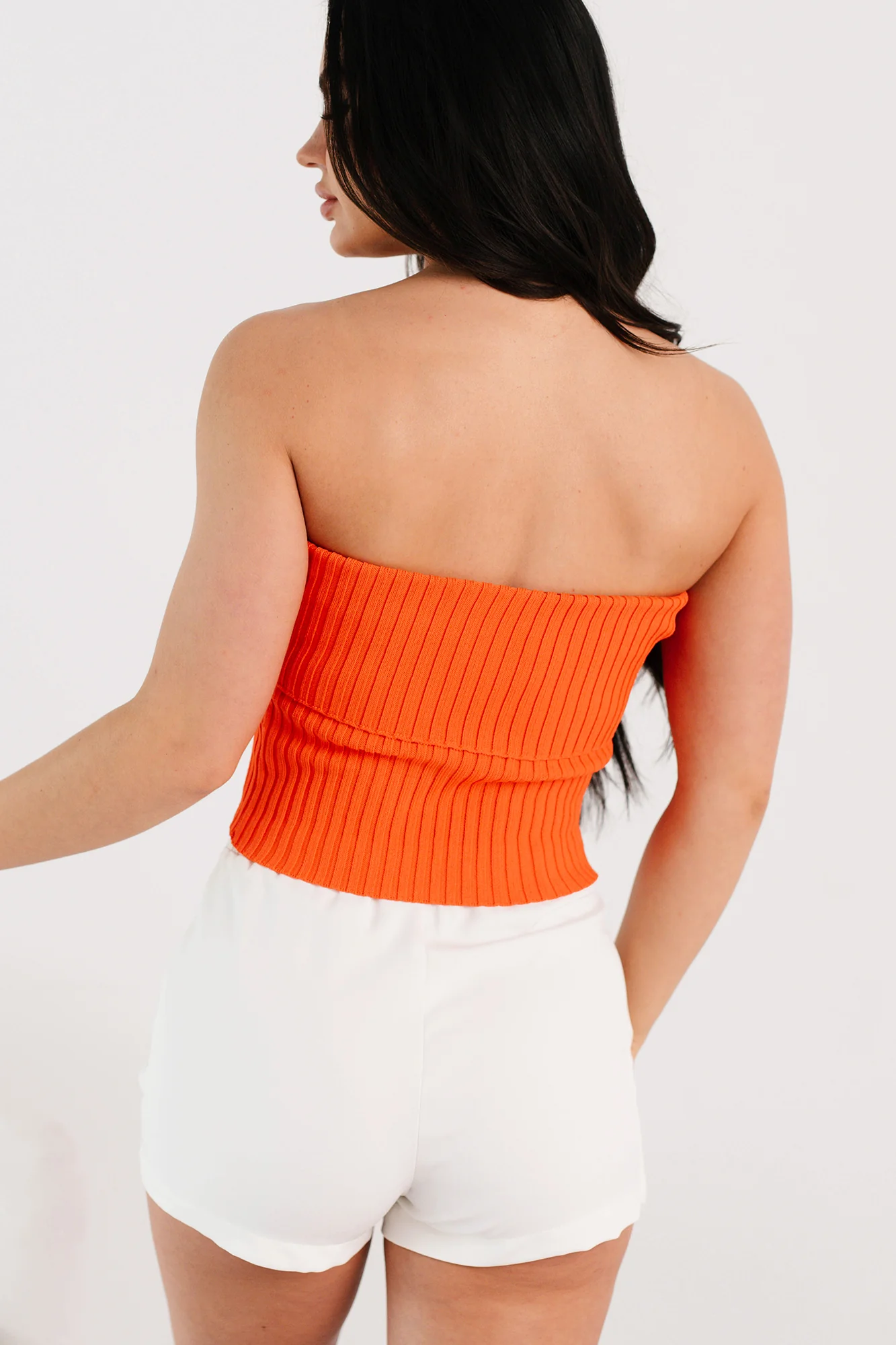 Cozy Corner Ribbed Strapless Fold Over Top (Tomato) - Image 5