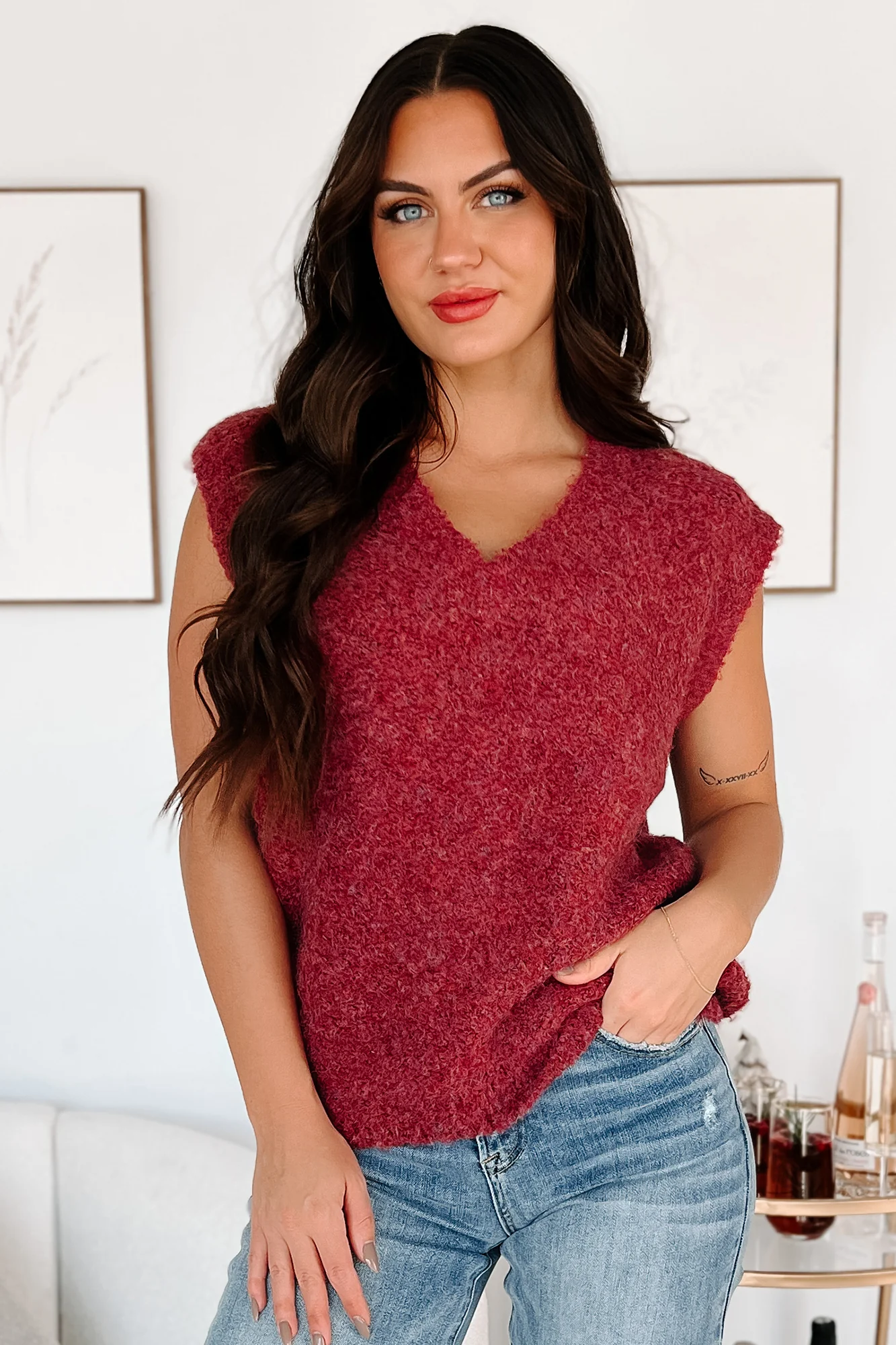 Cozy Embrace Sweater Vest (Burgundy) - Image 4