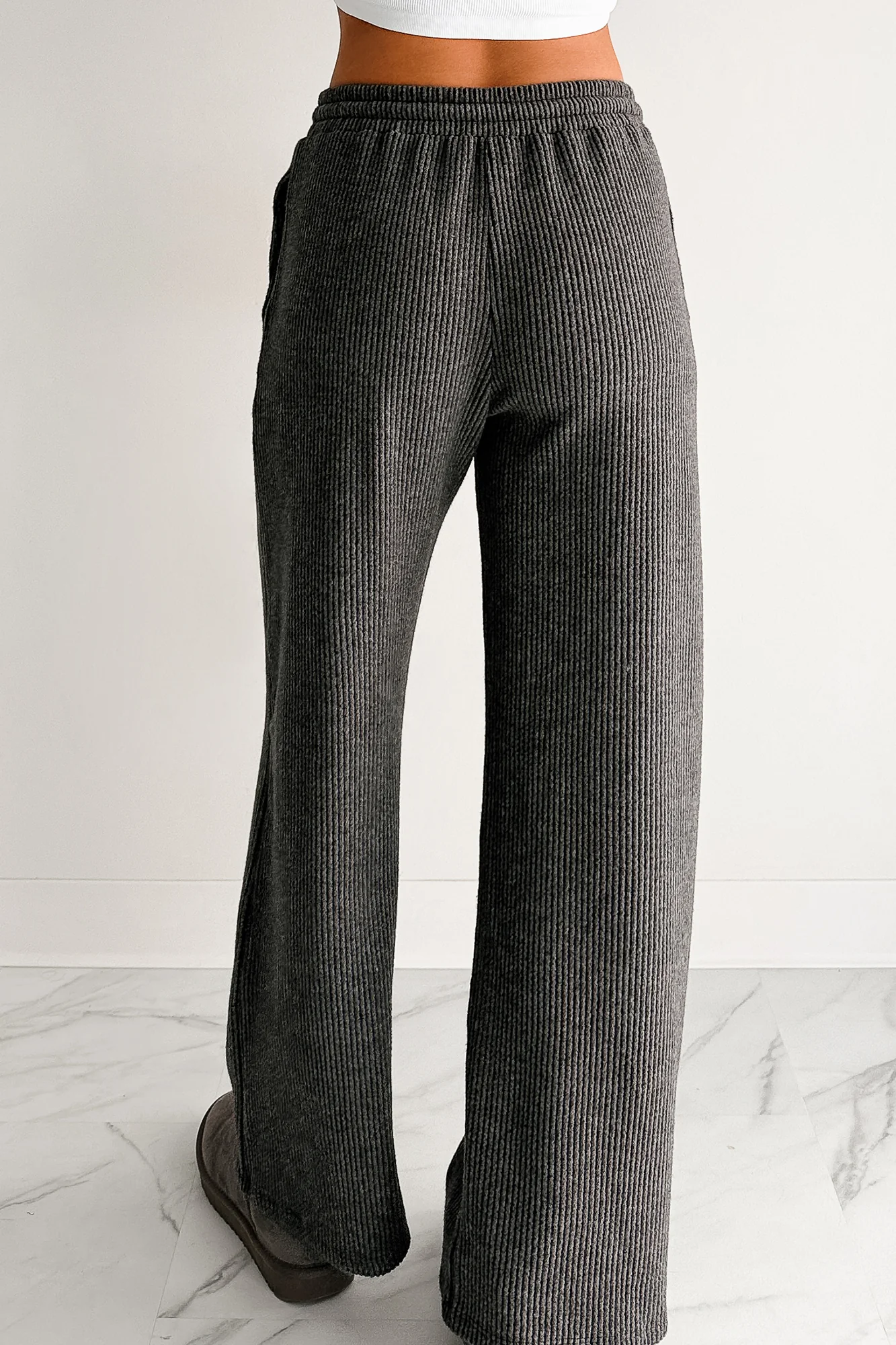 Cozy Feeling Ribbed Wide Leg Pants (Charcoal) - Image 5