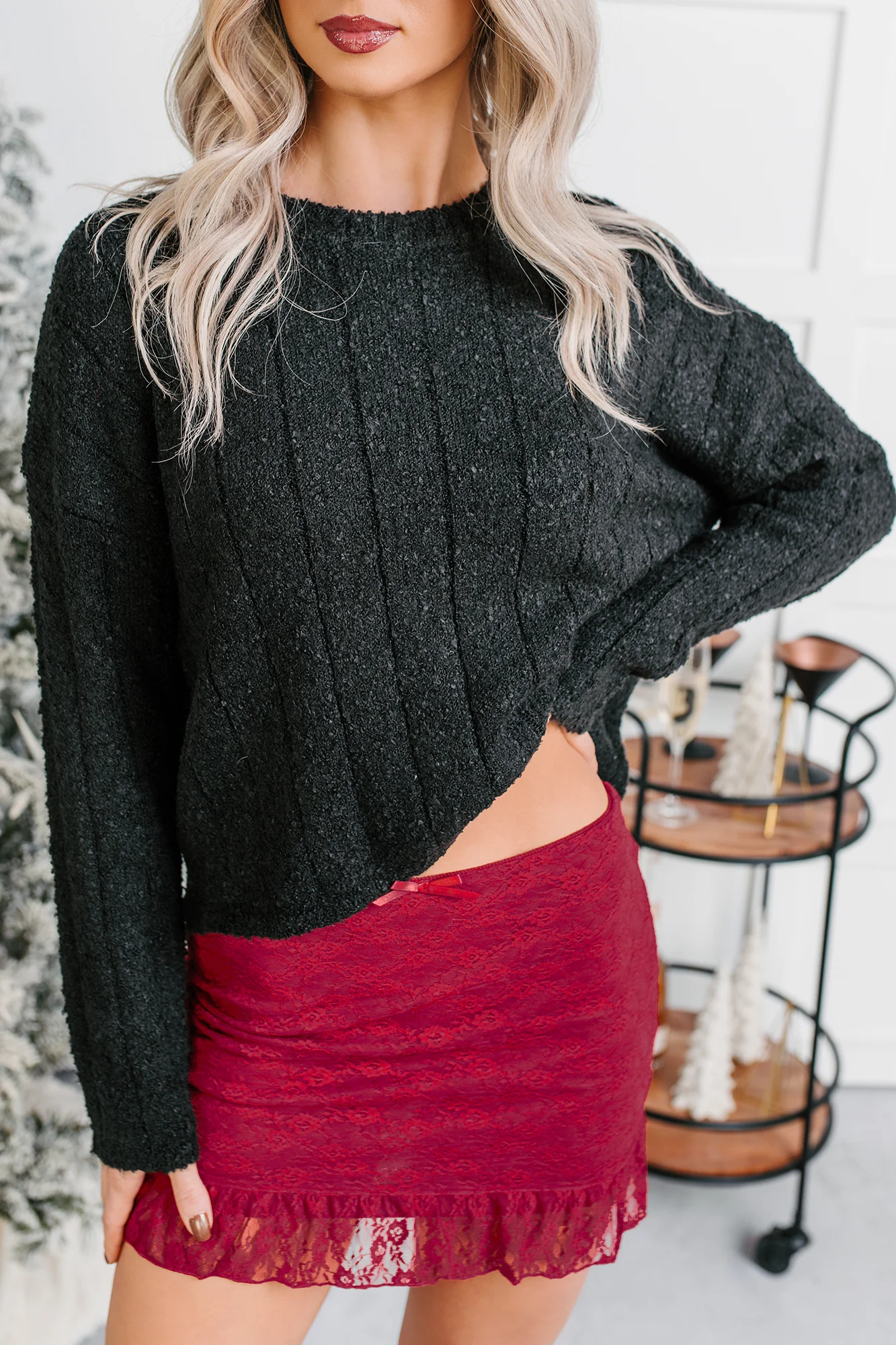 Cozy Intentions Rib Texture Crew Neck Sweater (Black) - Image 3