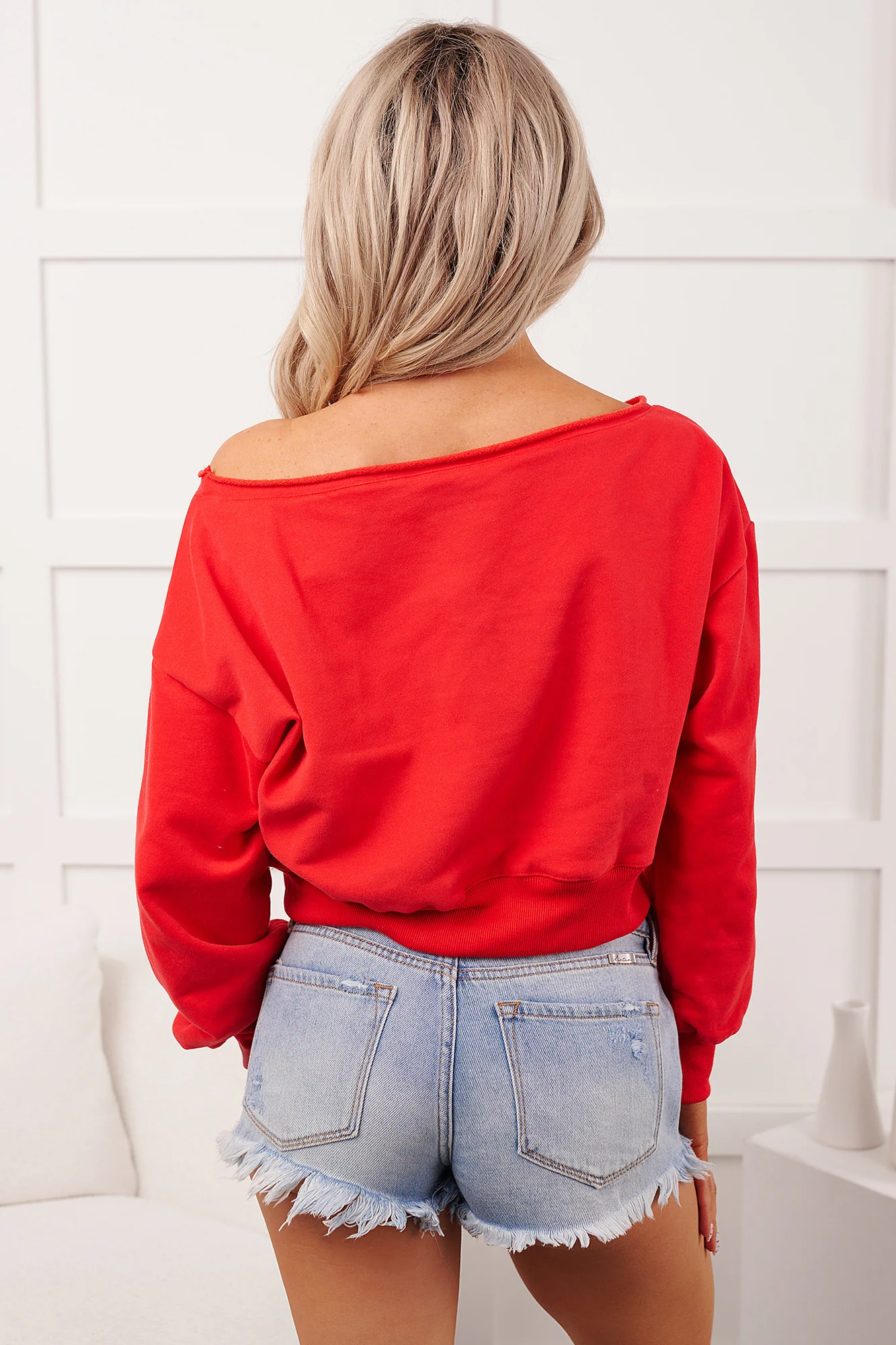 Soft Sunday Off The Shoulder Sweatshirt (Red) - Image 8