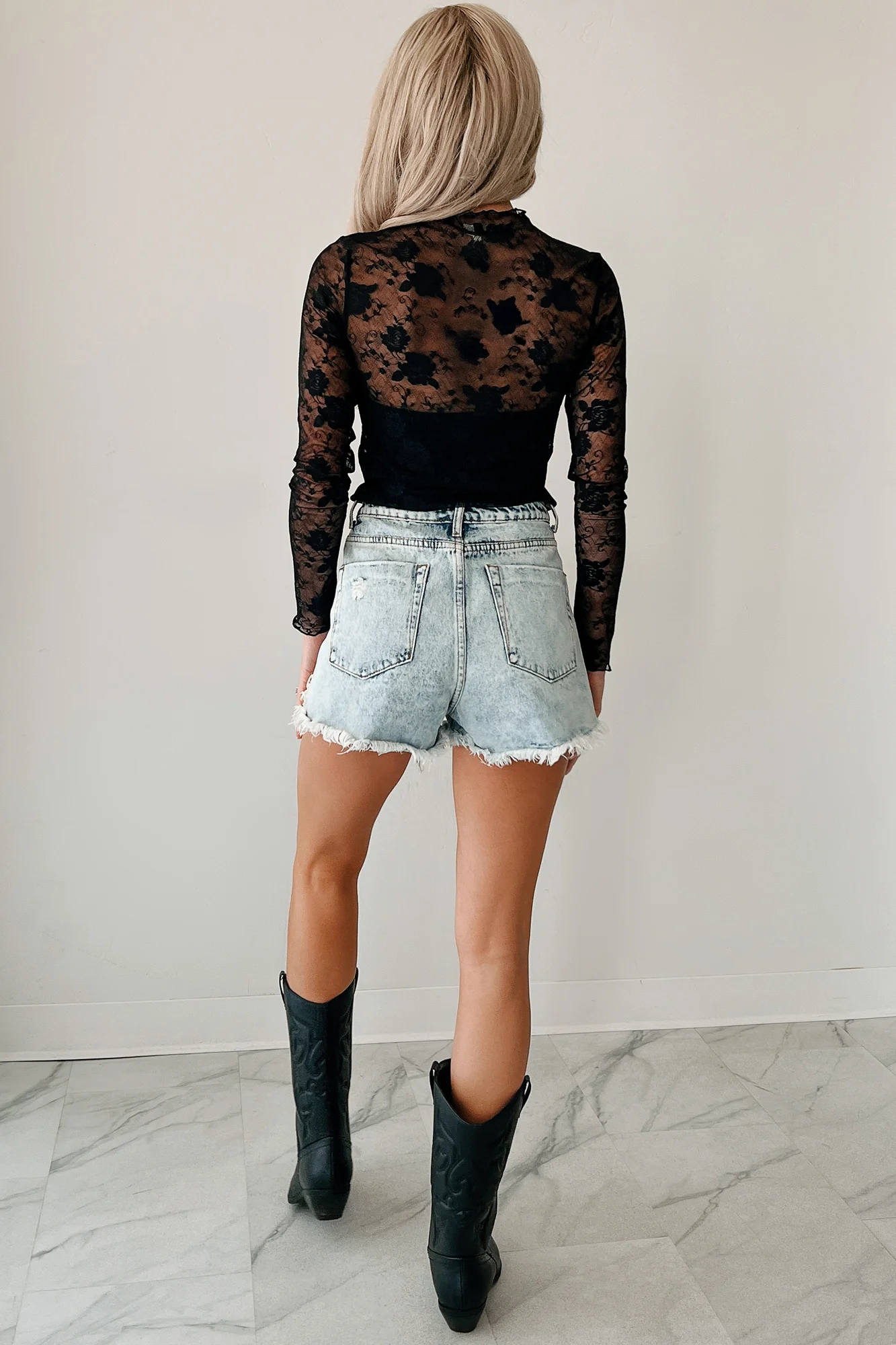Create Your Path Floral Mesh Long Sleeve Top (Black) - Image 3
