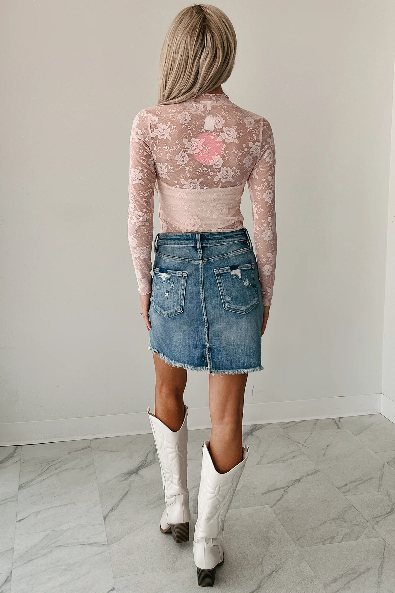 Create Your Path Floral Mesh Long Sleeve Top (Light Pink) - Image 4