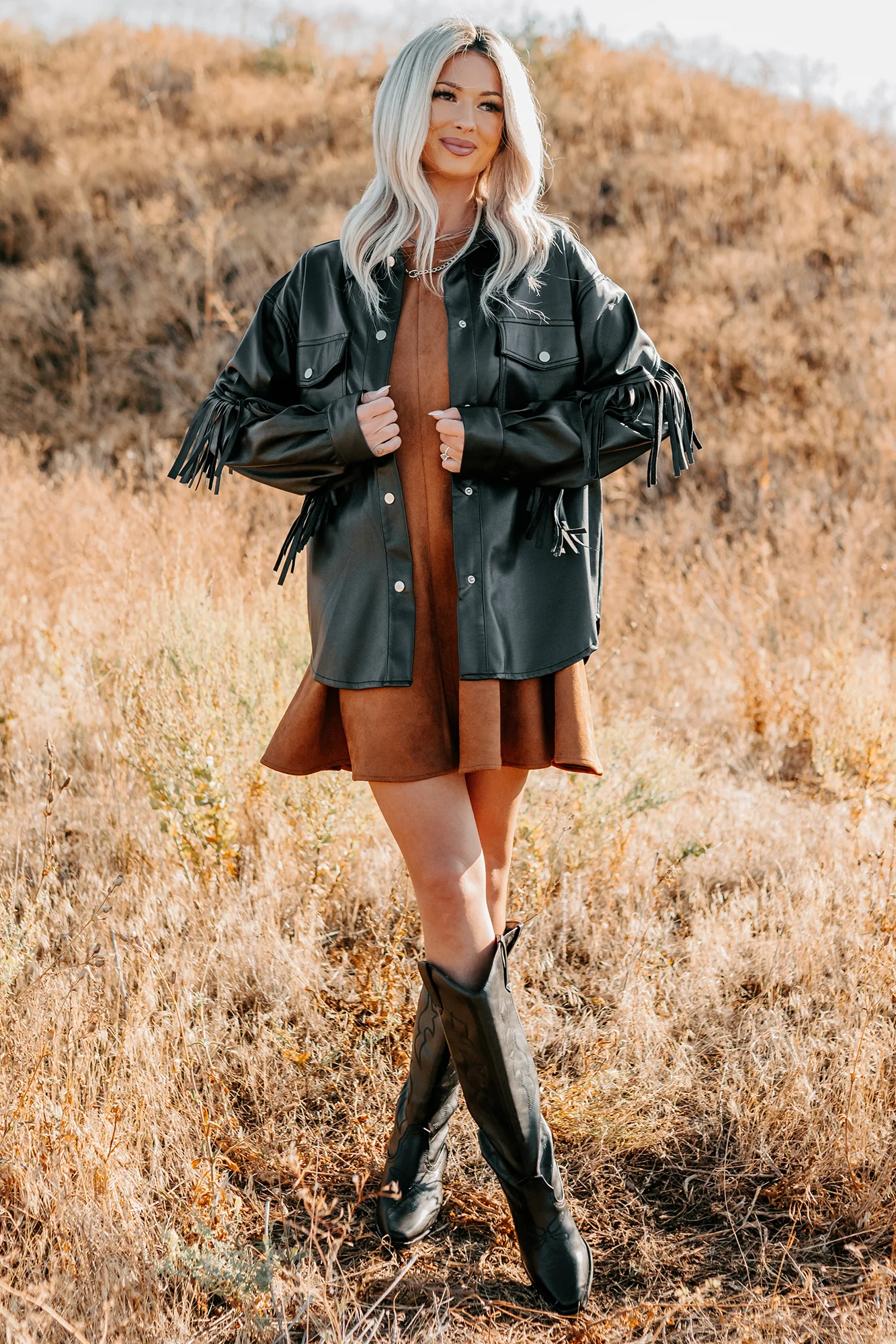 Creating Moments Faux Leather Fringe Jacket (Black) - Image 11