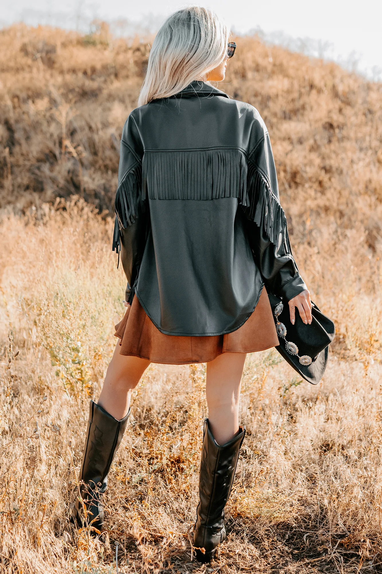 Creating Moments Faux Leather Fringe Jacket (Black) - Image 8