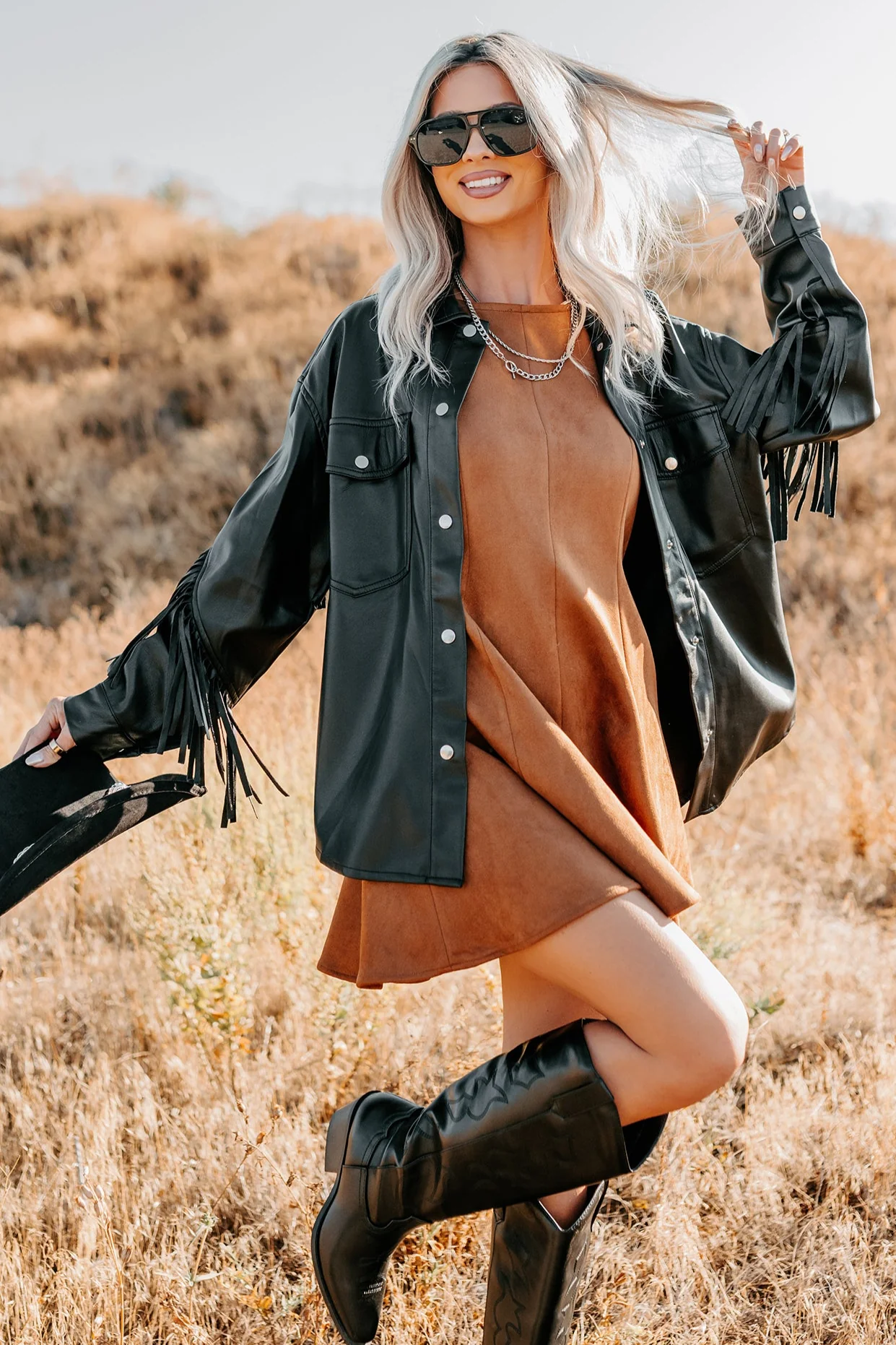 Creating Moments Faux Leather Fringe Jacket (Black) - Image 9