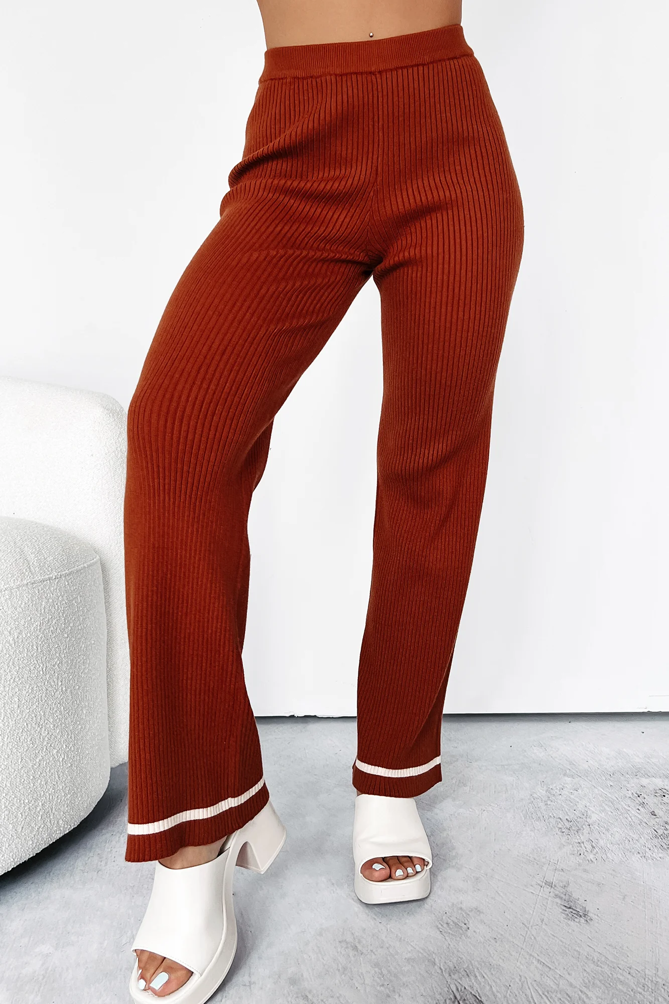 Crisp Leaves Ribbed Knit Straight Leg Pant (Rust) - Image 6
