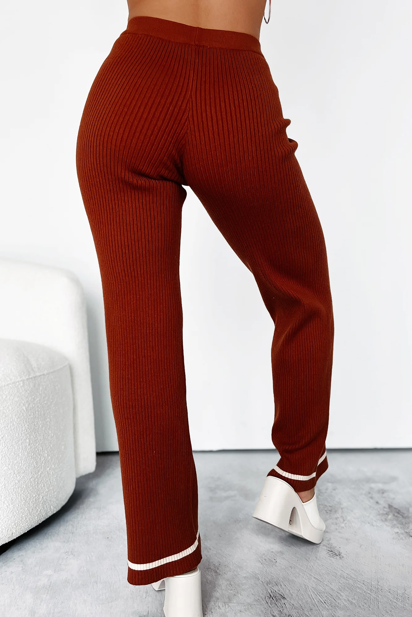 Crisp Leaves Ribbed Knit Straight Leg Pant (Rust) - Image 8