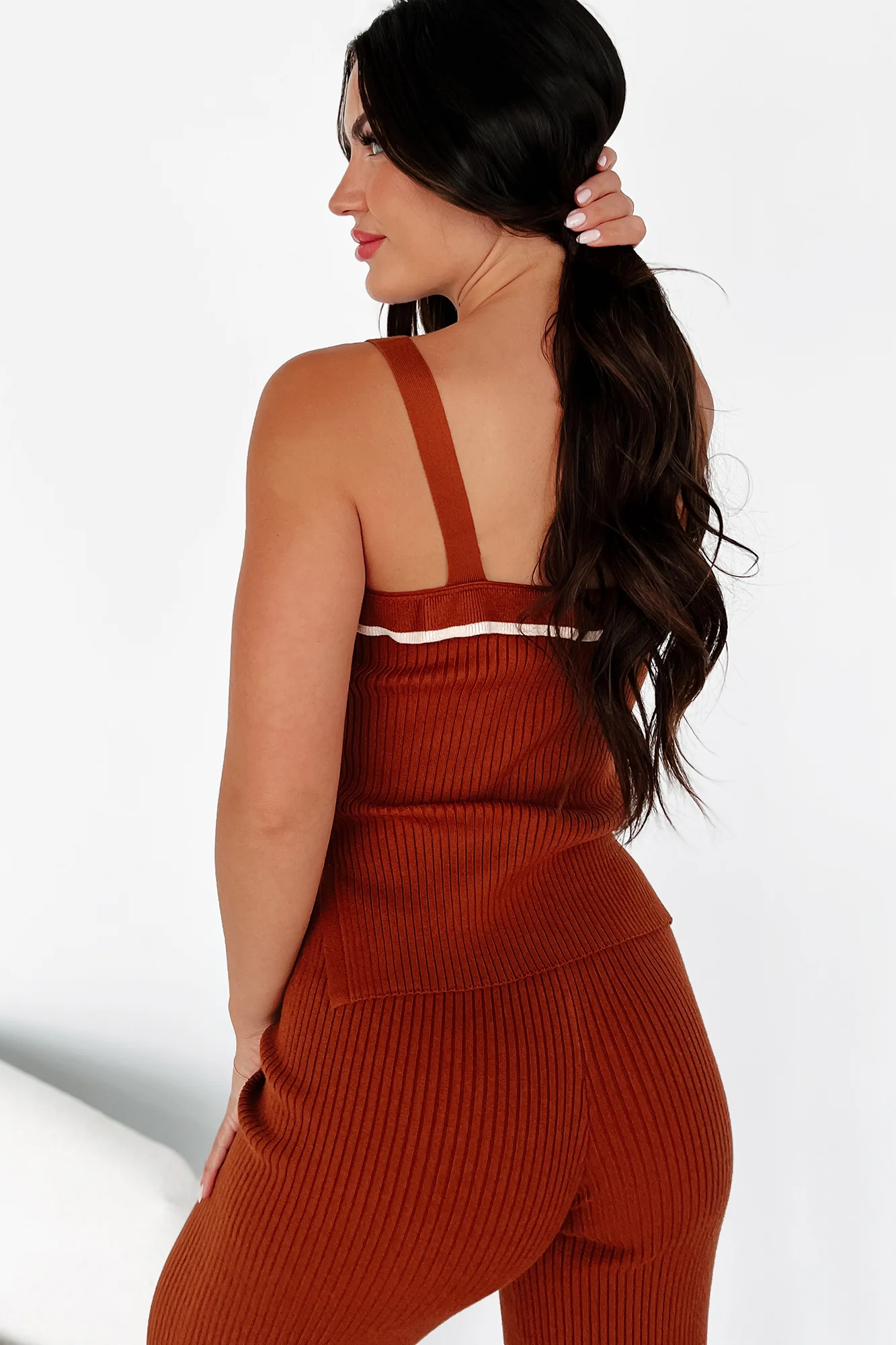 Crisp Leaves Ribbed Knit Tank Top (Rust) - Image 5