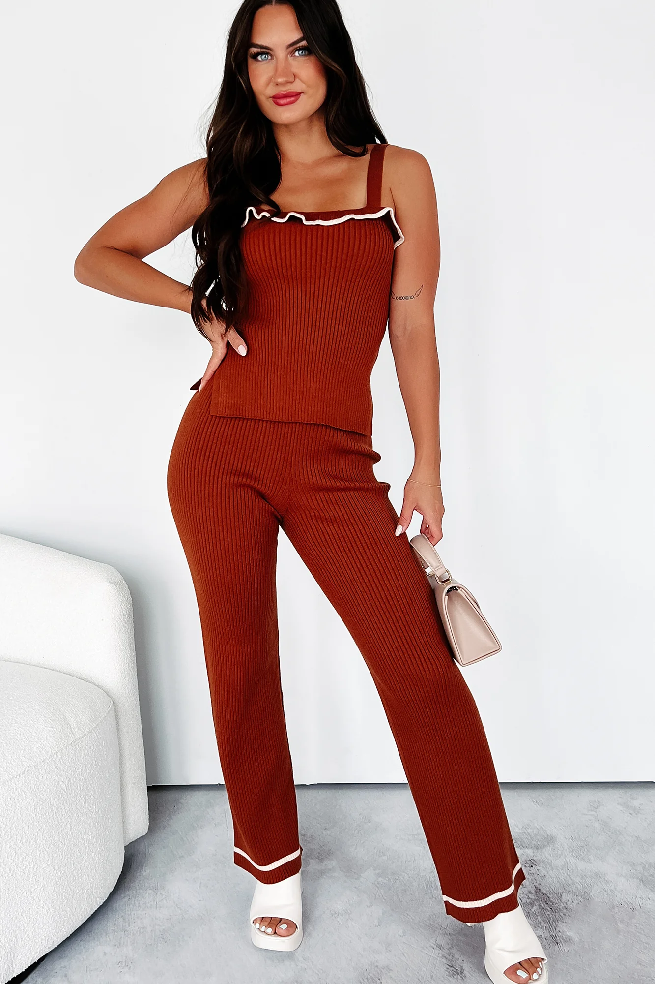 Crisp Leaves Ribbed Knit Tank Top (Rust) - Image 6