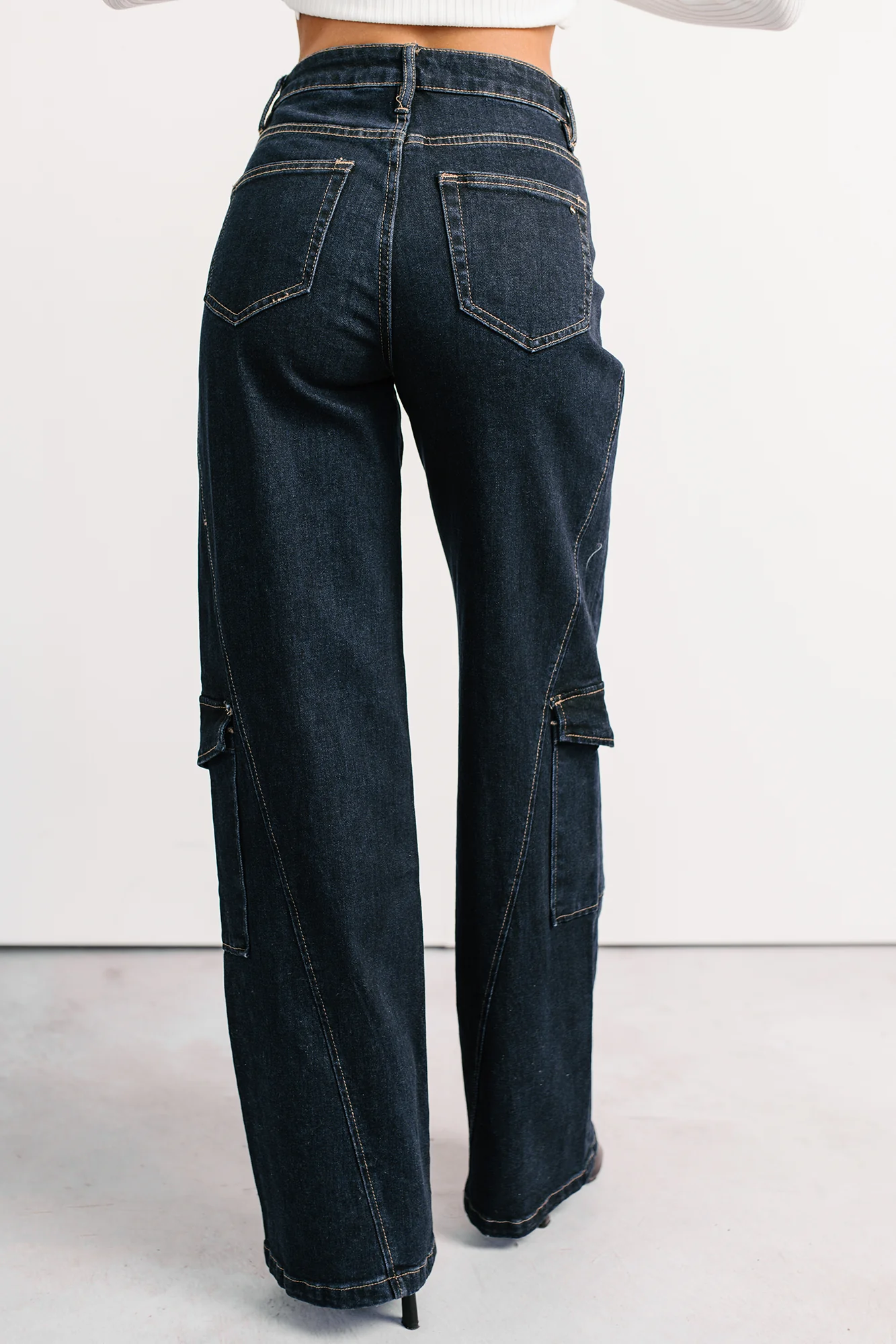 Crosby Wide Leg Mica Denim Cargo Jeans (Dark Wash) - Image 10