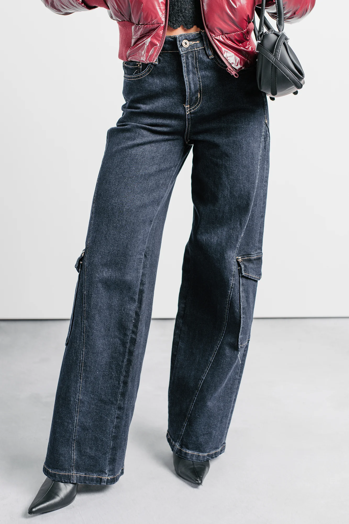 Crosby Wide Leg Mica Denim Cargo Jeans (Dark Wash) - Image 12