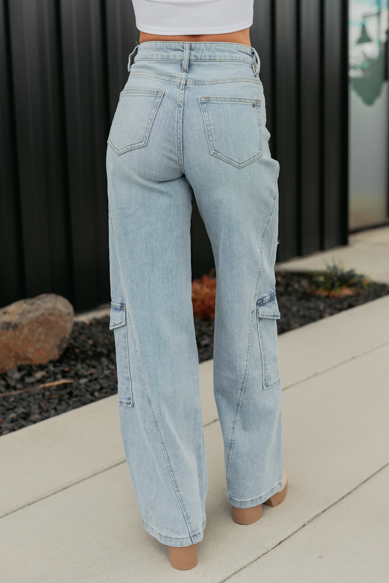 Crosby Wide Leg Mica Denim Cargo Jeans (Light Wash) - Image 10