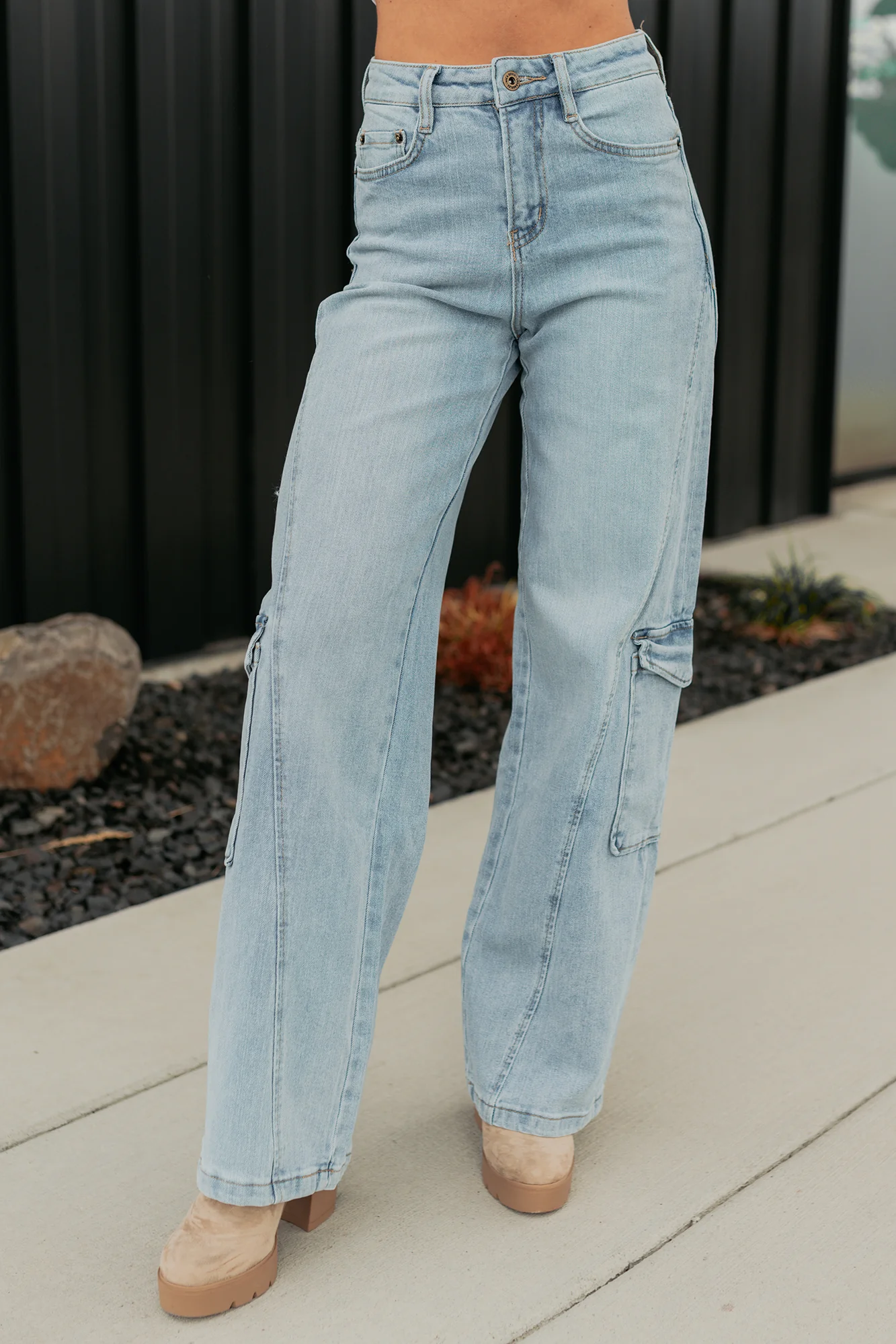 Crosby Wide Leg Mica Denim Cargo Jeans (Light Wash) - Image 8