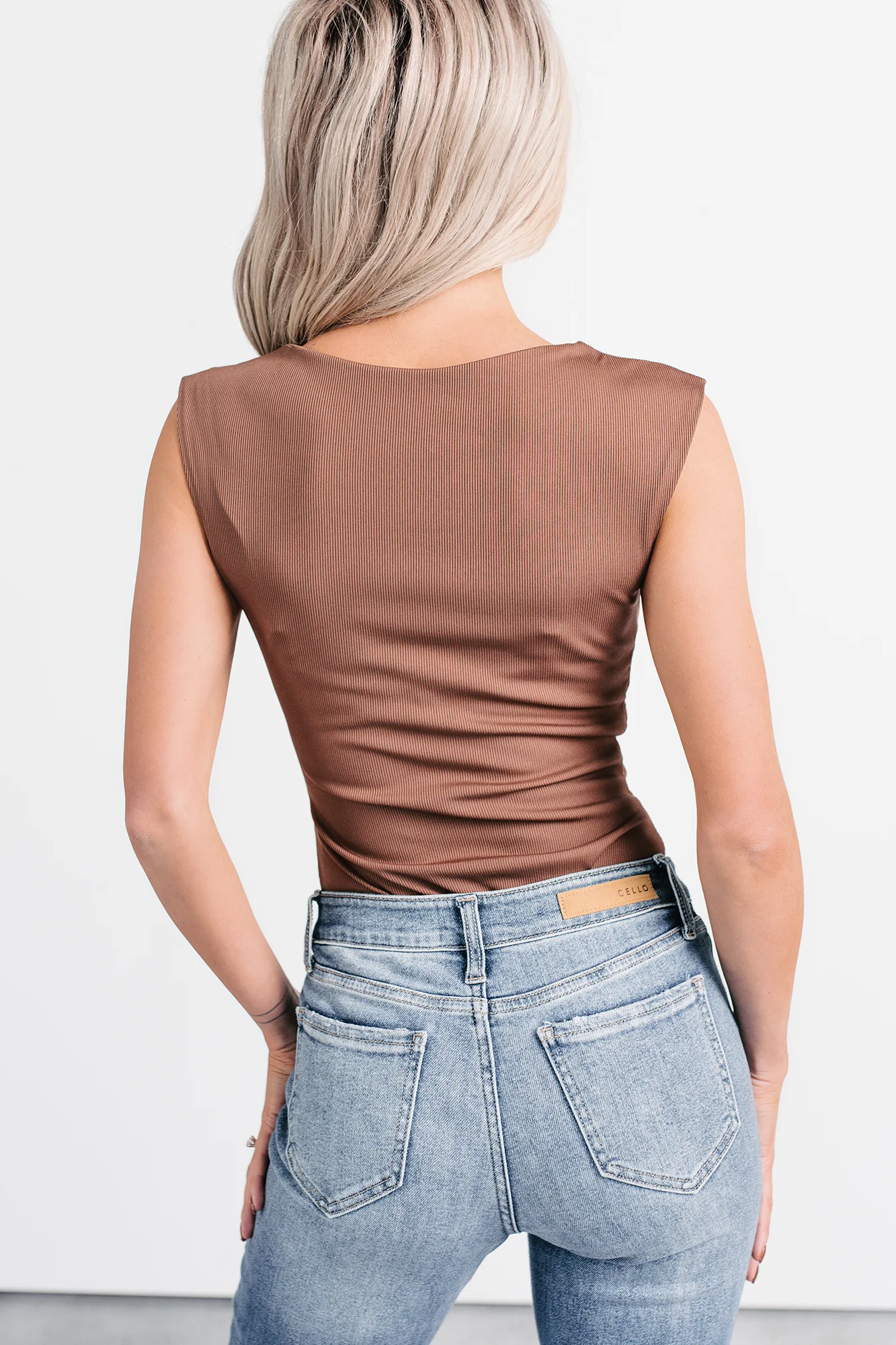 Cross Your Mind Wide Shoulder Straps Bodysuit (Mocha) - Image 4
