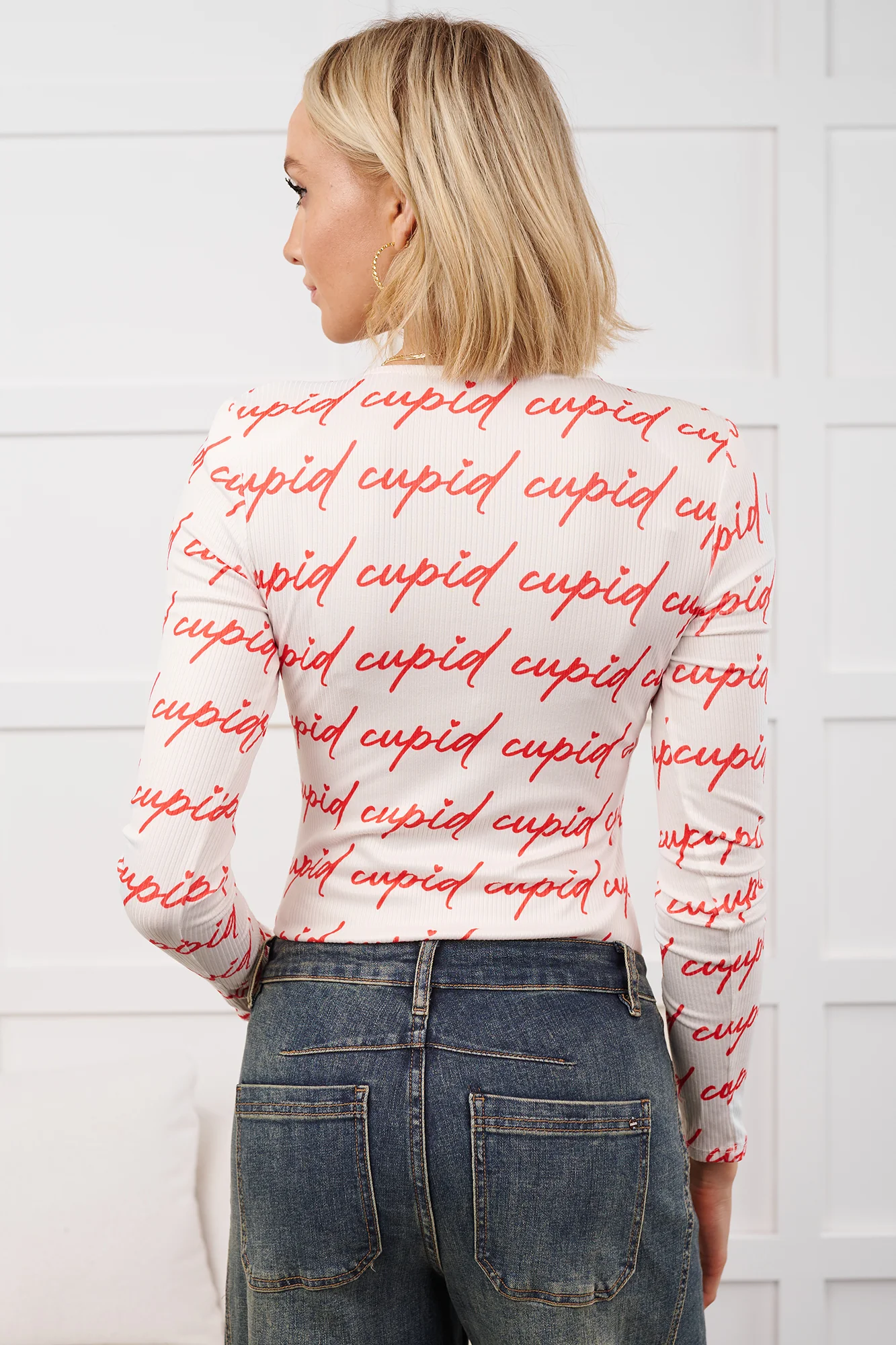 Cupid Loves Me NanaMacs Original Printed V-Neck Bodysuit (White/Red) - Image 5