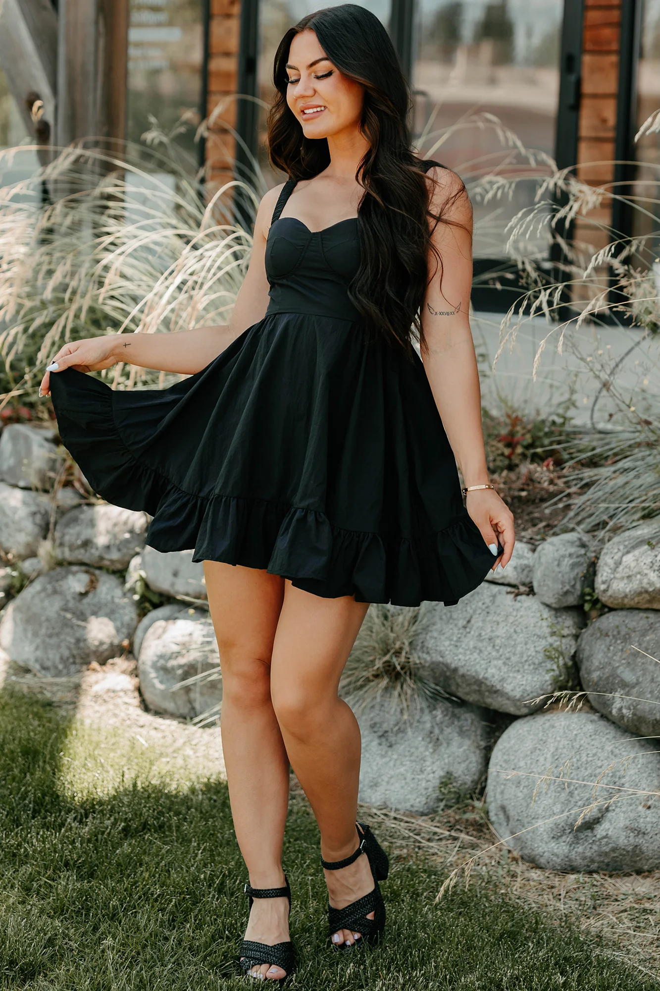 Dahlia Dreams Sleeveless Mini Dress (Black) - Image 5