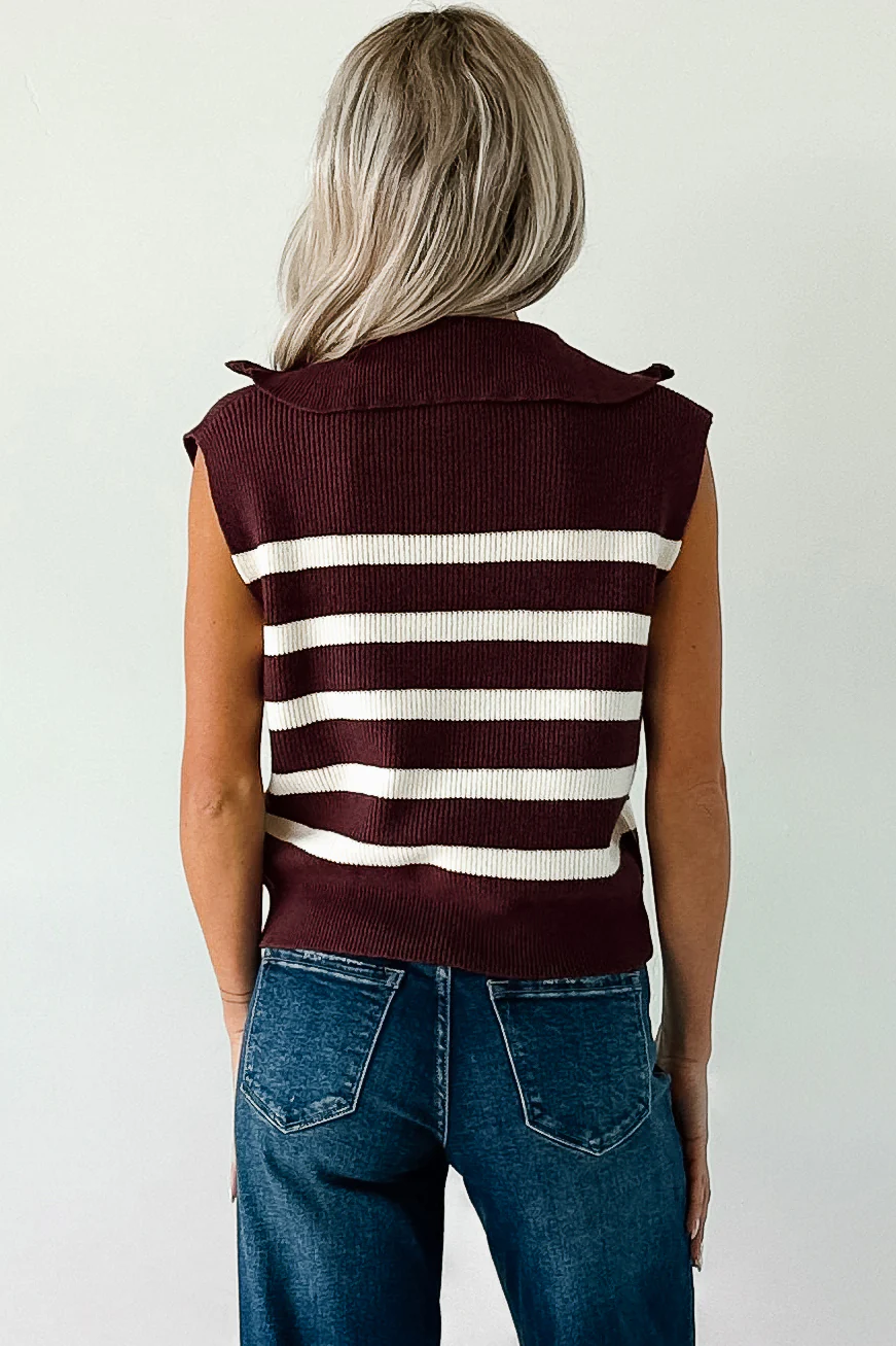 Daily Joys Striped Half-Zip Sweater Vest (Cherry/Cream) - Image 4
