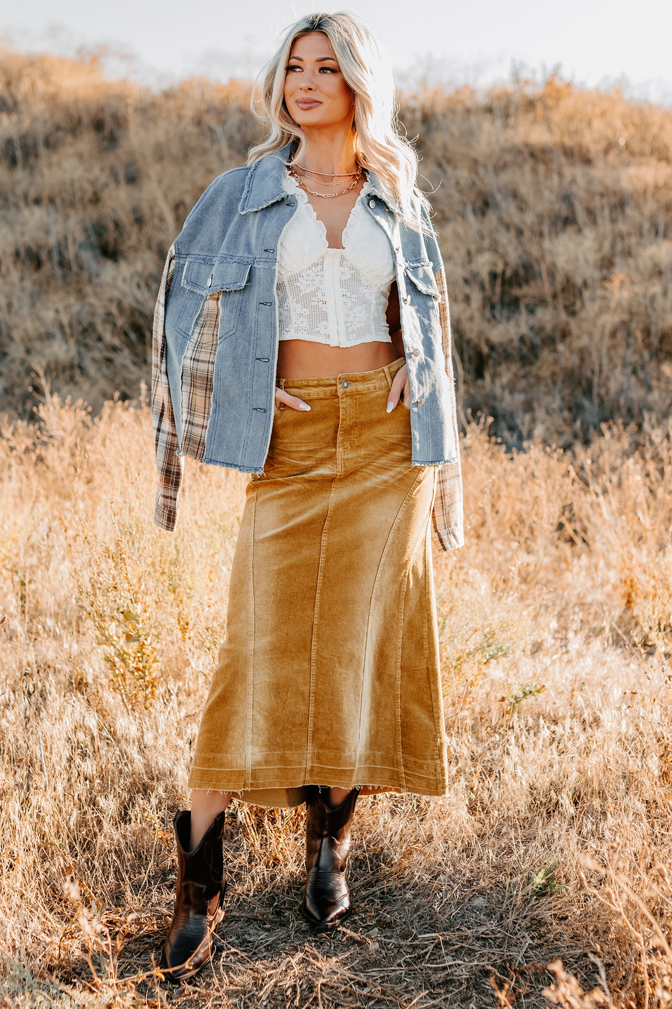 Daily Mode Plaid Denim Mix Jacket (Taupe Blend) - Image 10