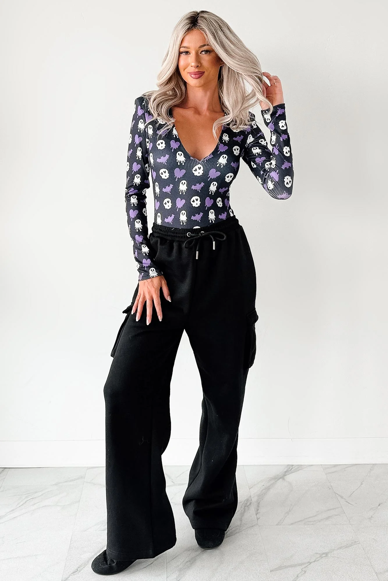 Daily Pause Wide Leg Cargo Sweatpants (Black) - Image 6