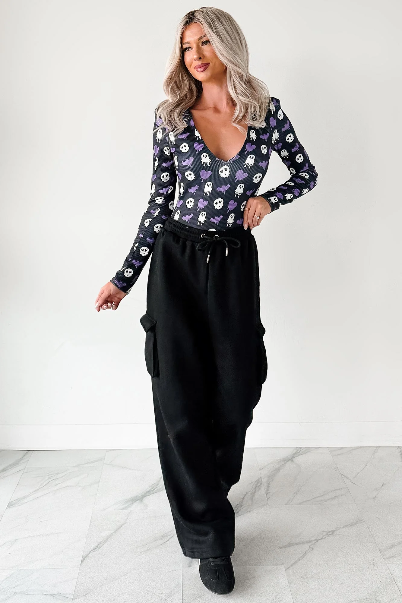 Daily Pause Wide Leg Cargo Sweatpants (Black) - Image 7