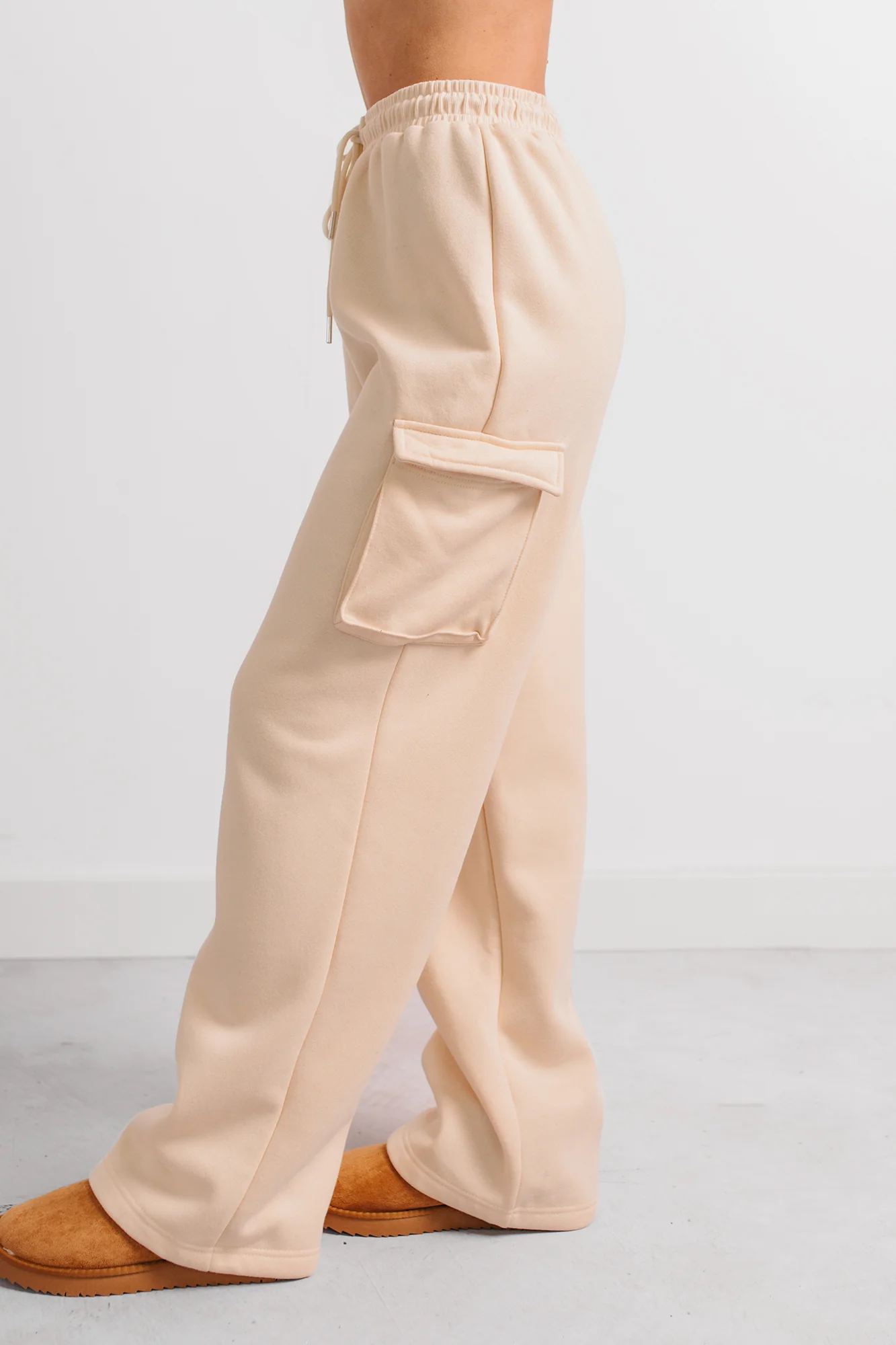 Daily Pause Wide Leg Cargo Sweatpants (Cream) - Image 2