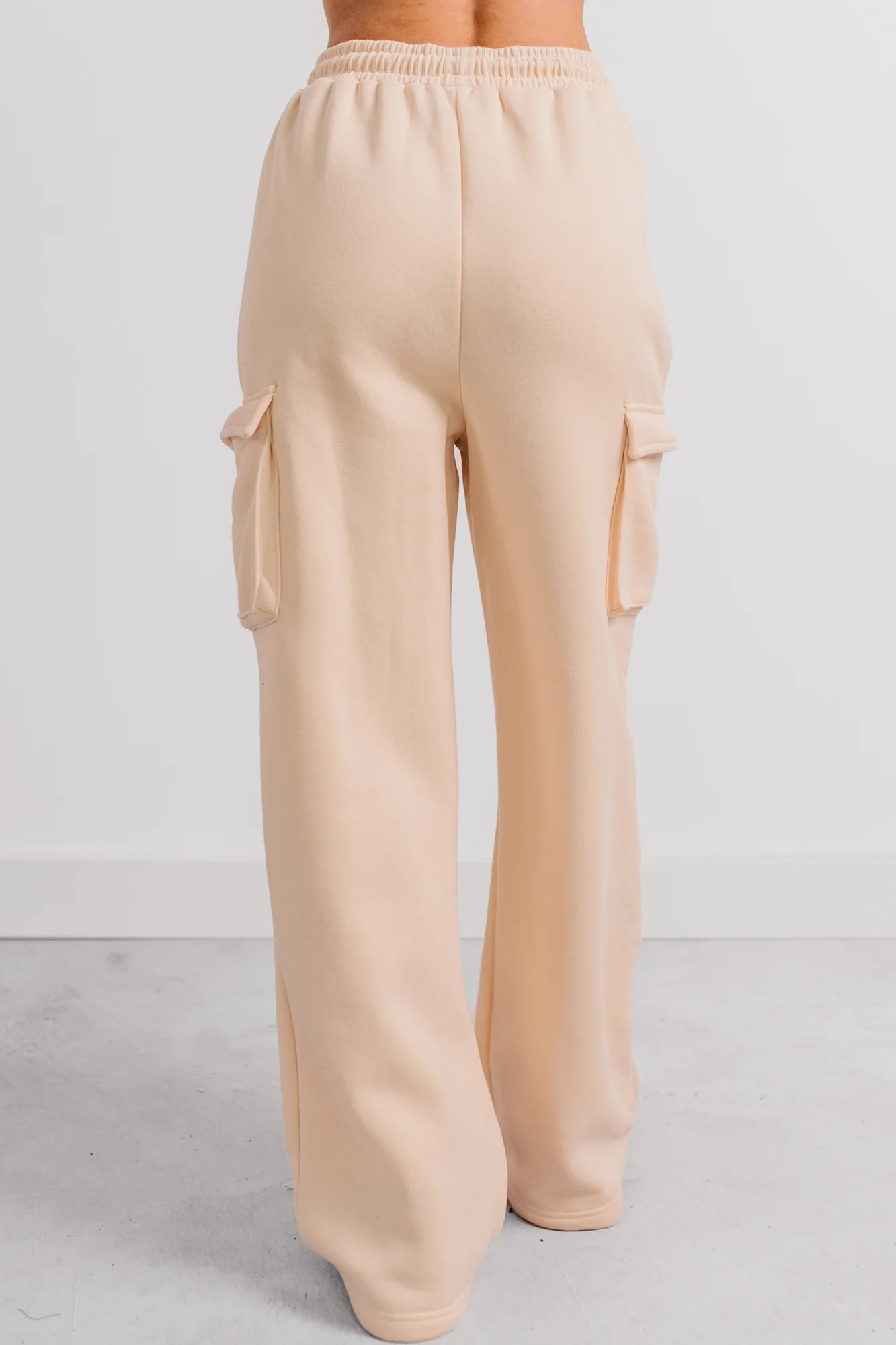 Daily Pause Wide Leg Cargo Sweatpants (Cream) - Image 4
