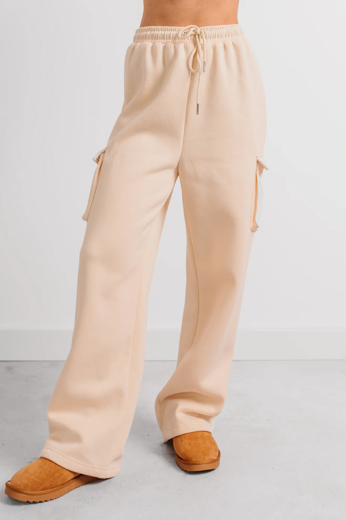 Daily Pause Wide Leg Cargo Sweatpants (Cream) - Image 5