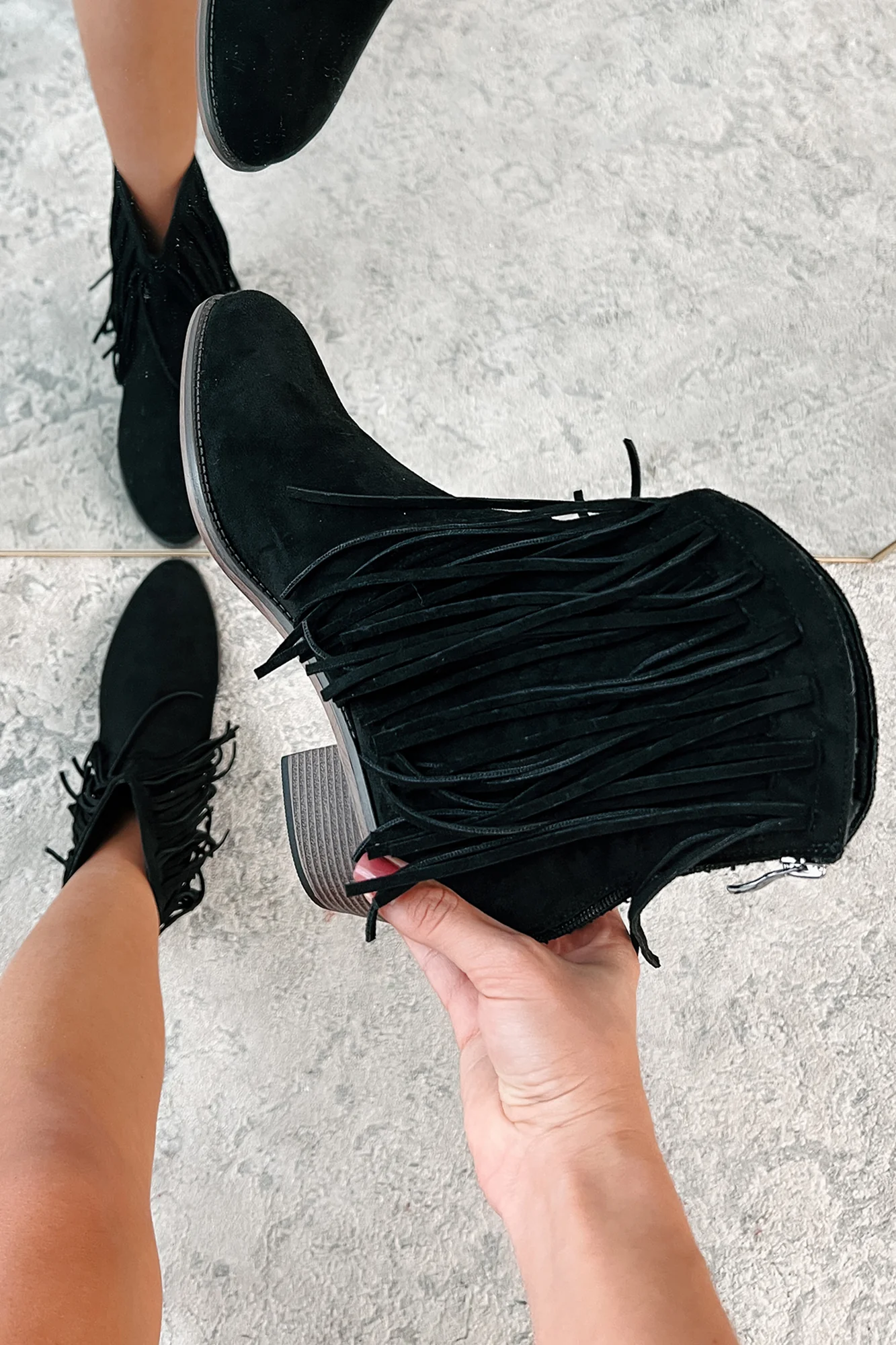 Dallas Darling Fringe Ankle Booties (Black) - Image 2
