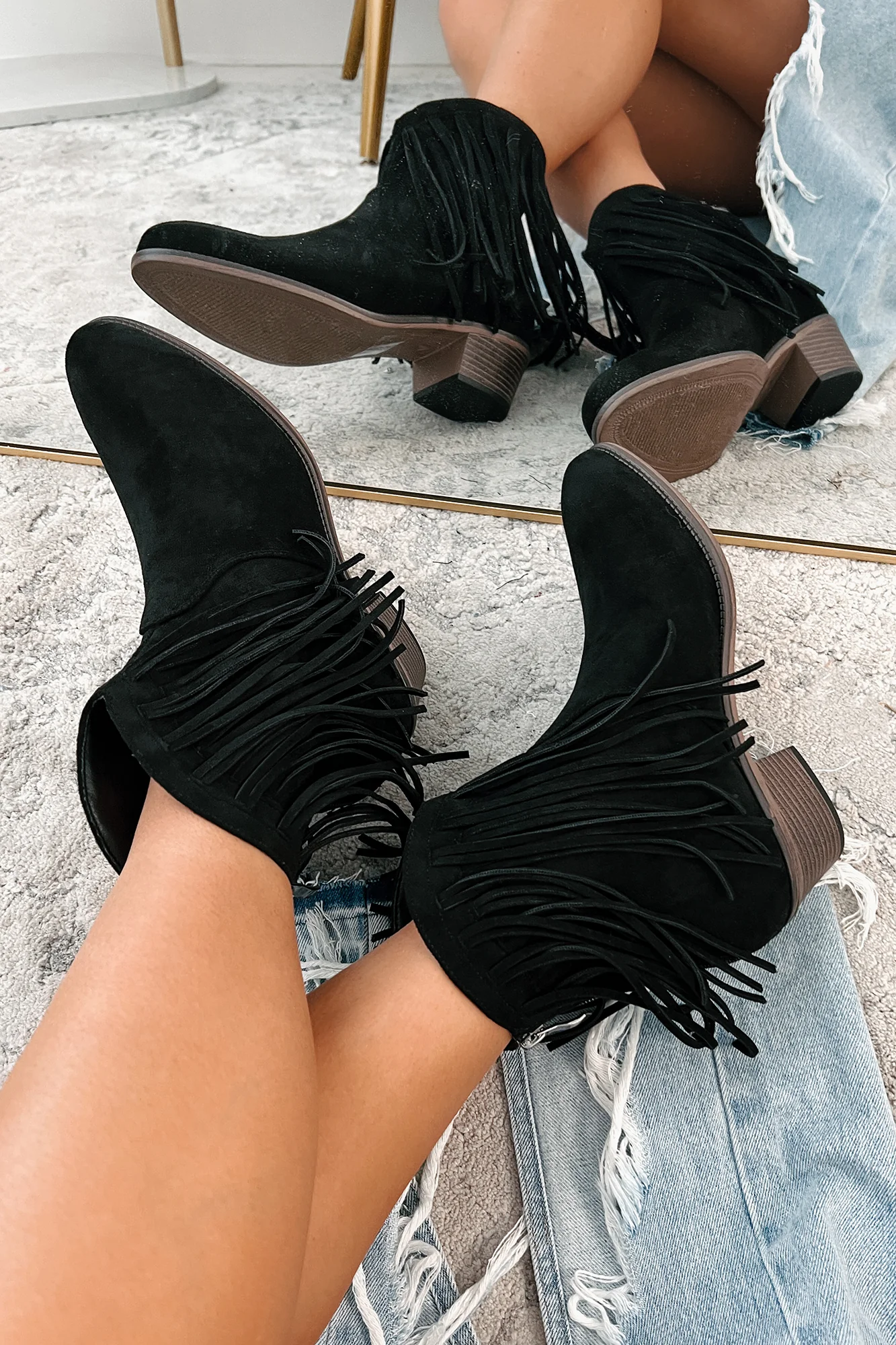 Dallas Darling Fringe Ankle Booties (Black) - Image 3