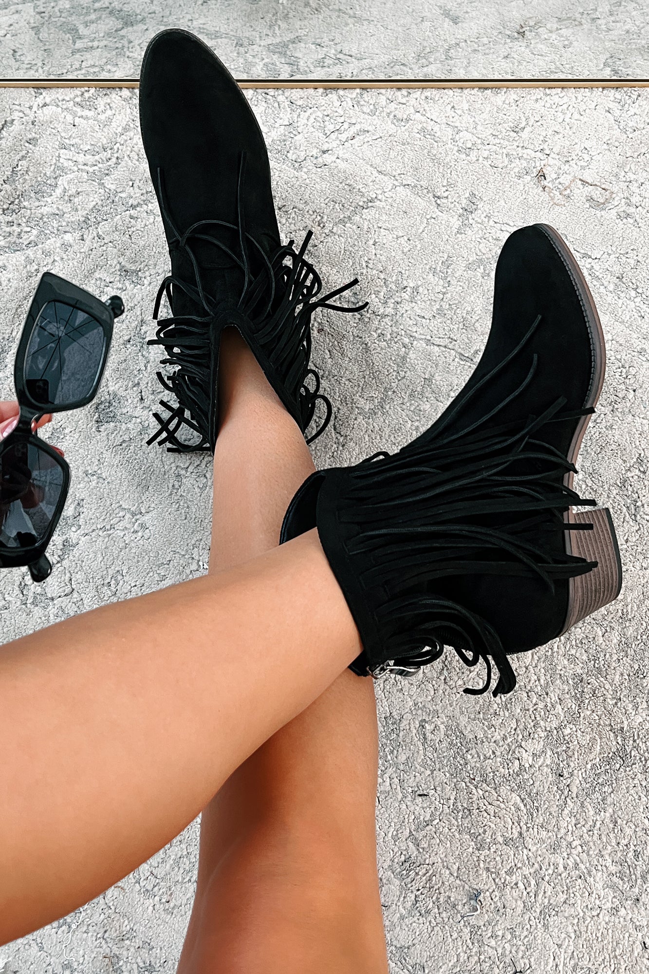 Dallas Darling Fringe Ankle Booties (Black) - Image 4