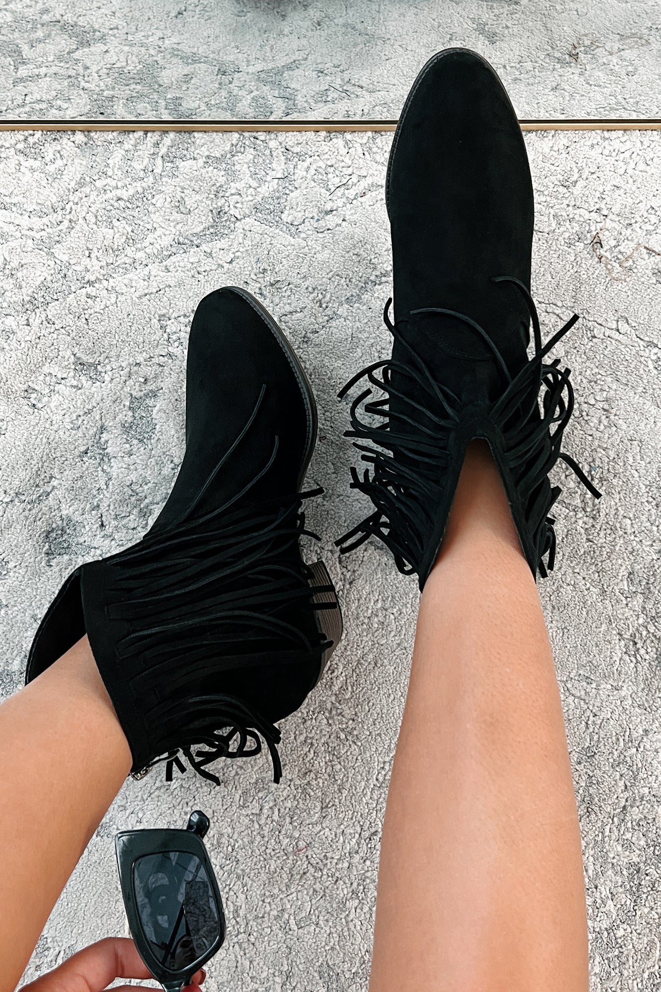 Dallas Darling Fringe Ankle Booties (Black) - Image 5