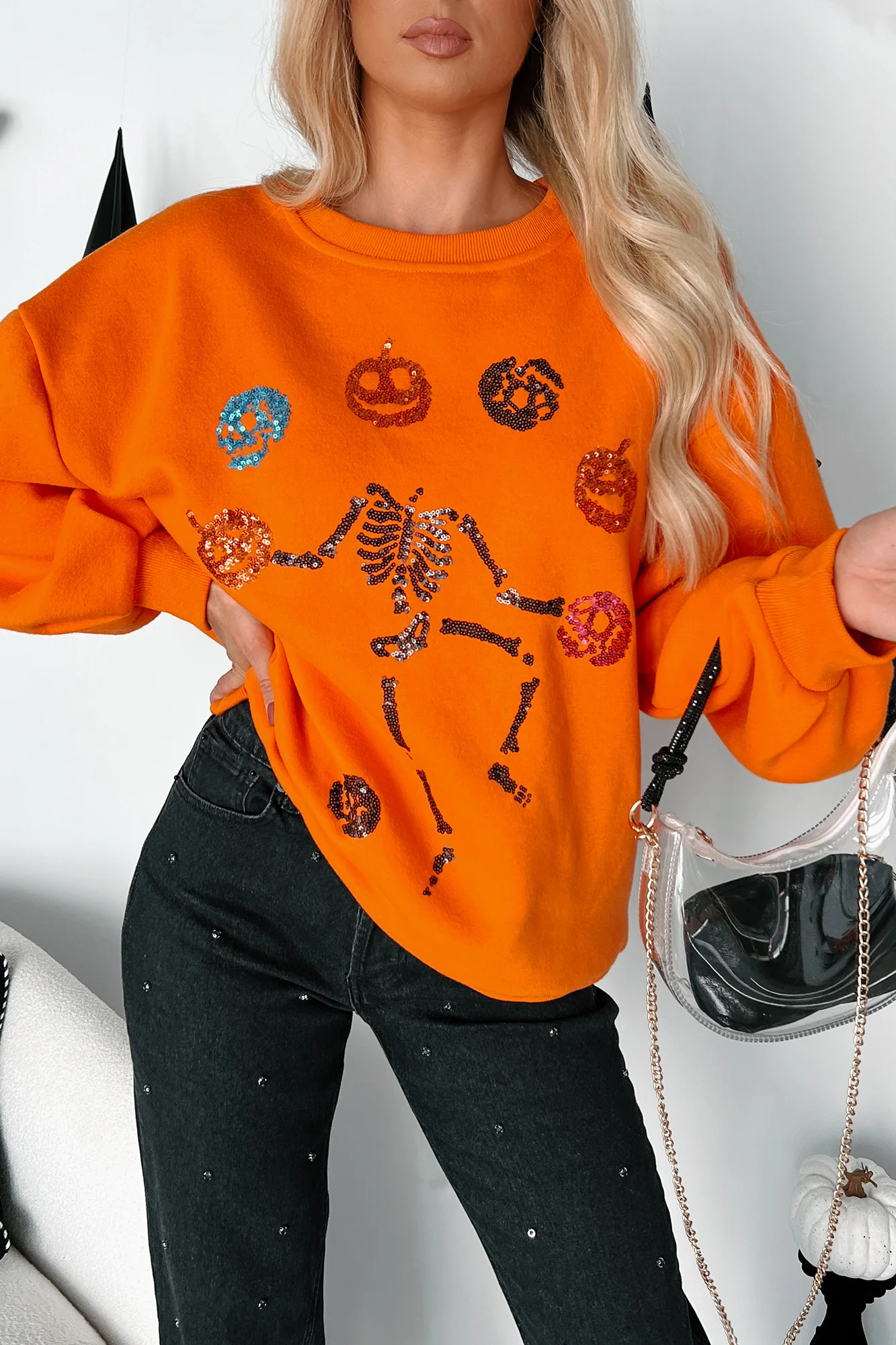 Dancing Critters Sequin Halloween Crewneck (Pumpkin) - Image 3