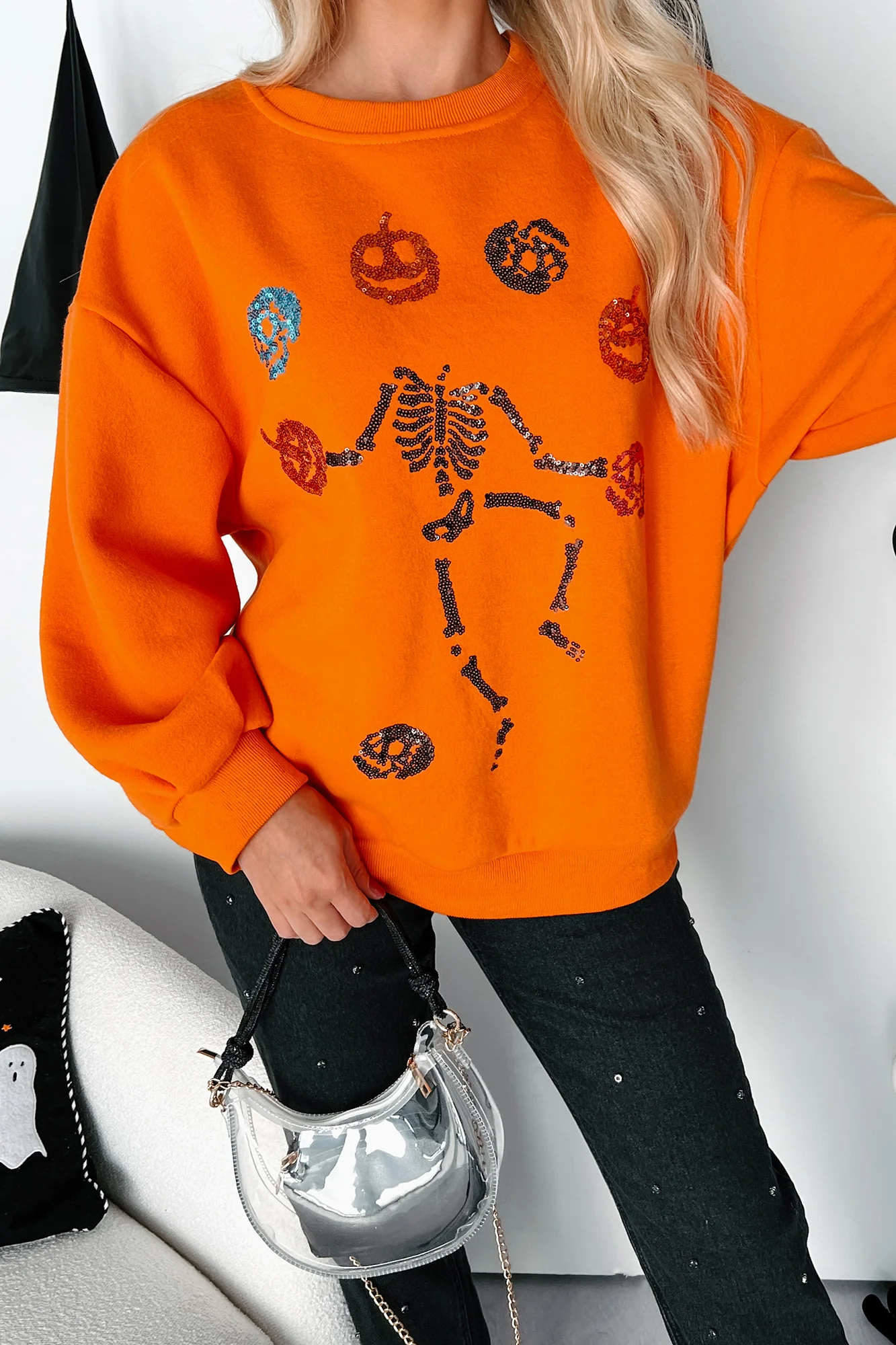 Dancing Critters Sequin Halloween Crewneck (Pumpkin) - Image 7