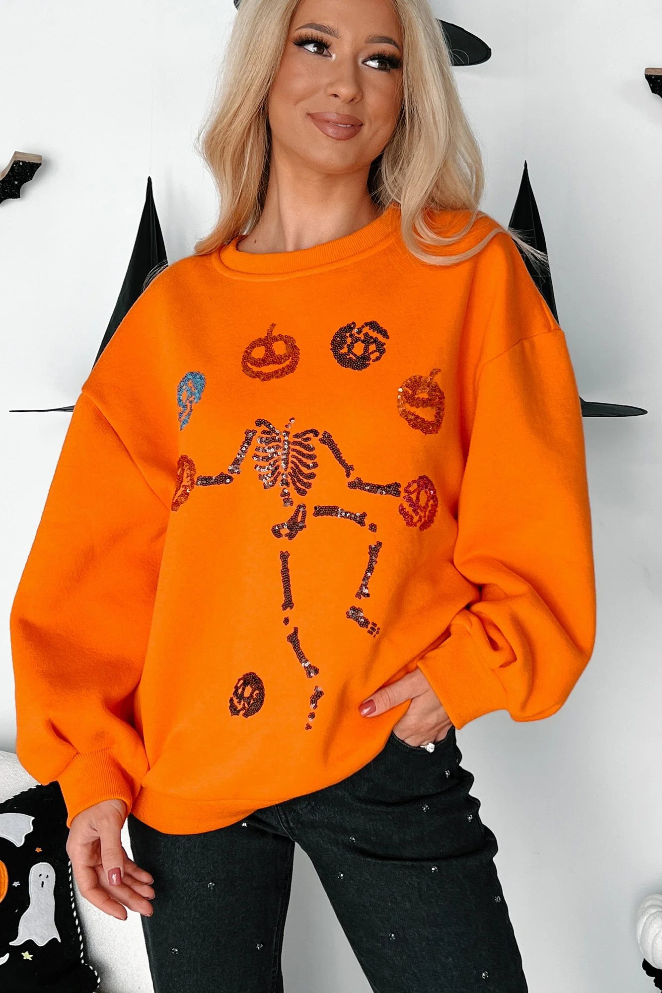 Dancing Critters Sequin Halloween Crewneck (Pumpkin) - Image 9