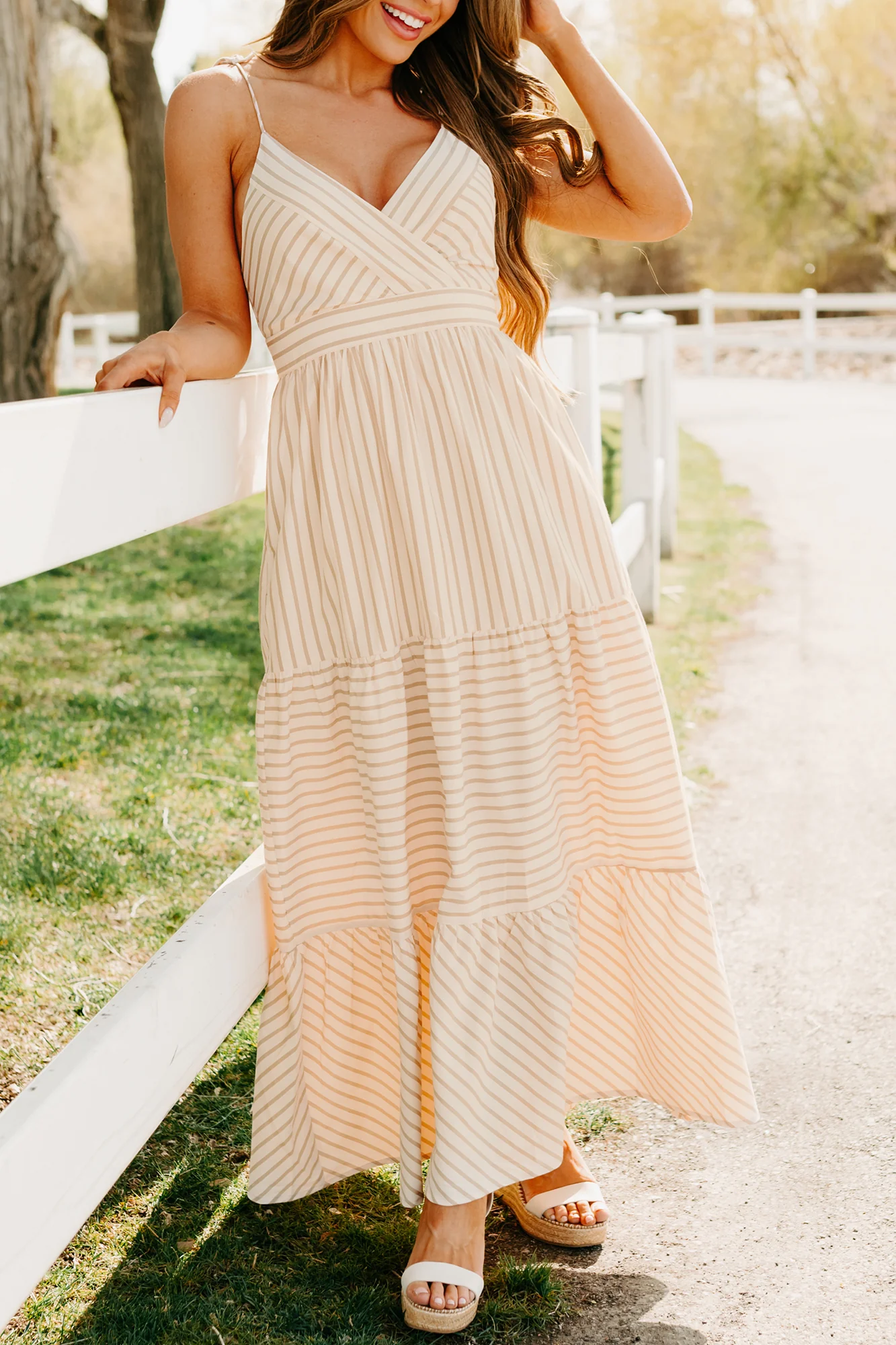 Dancing On Stars Striped Maxi Dress (Taupe) - Image 2