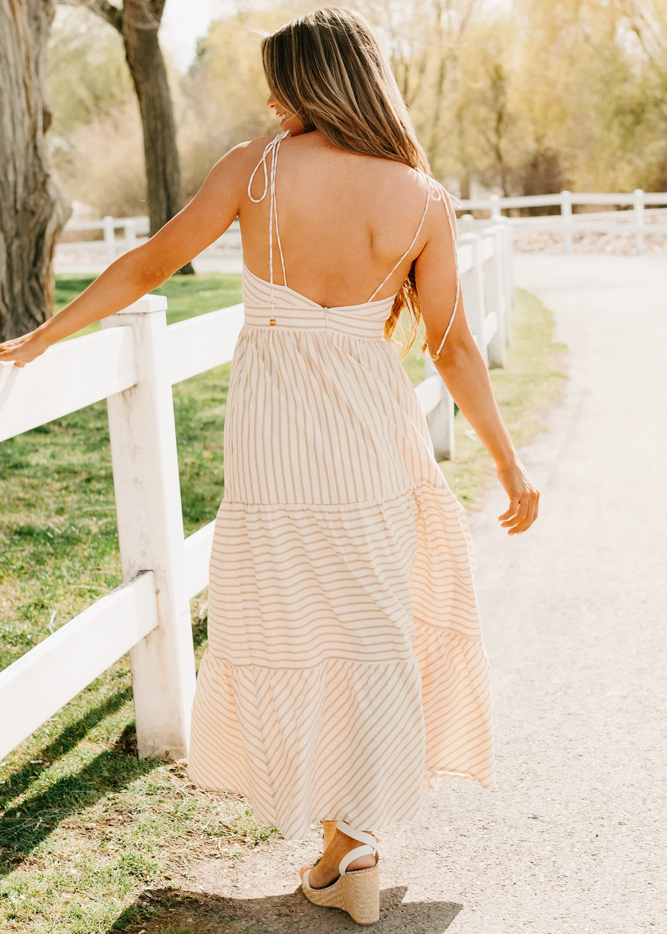 Dancing On Stars Striped Maxi Dress (Taupe) - Image 3