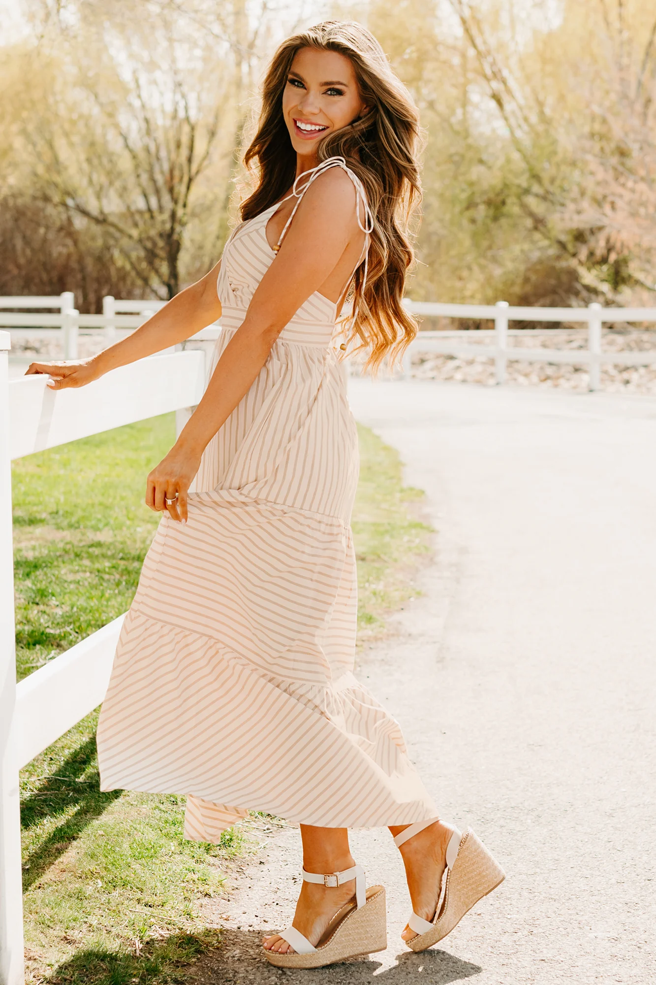 Dancing On Stars Striped Maxi Dress (Taupe) - Image 4