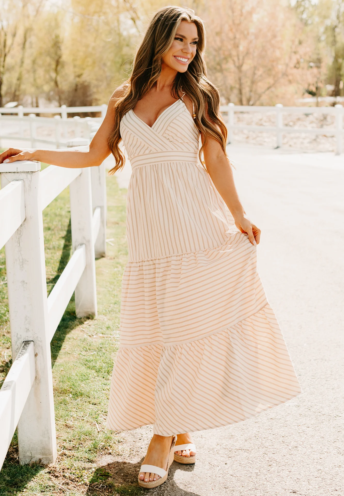 Dancing On Stars Striped Maxi Dress (Taupe) - Image 5