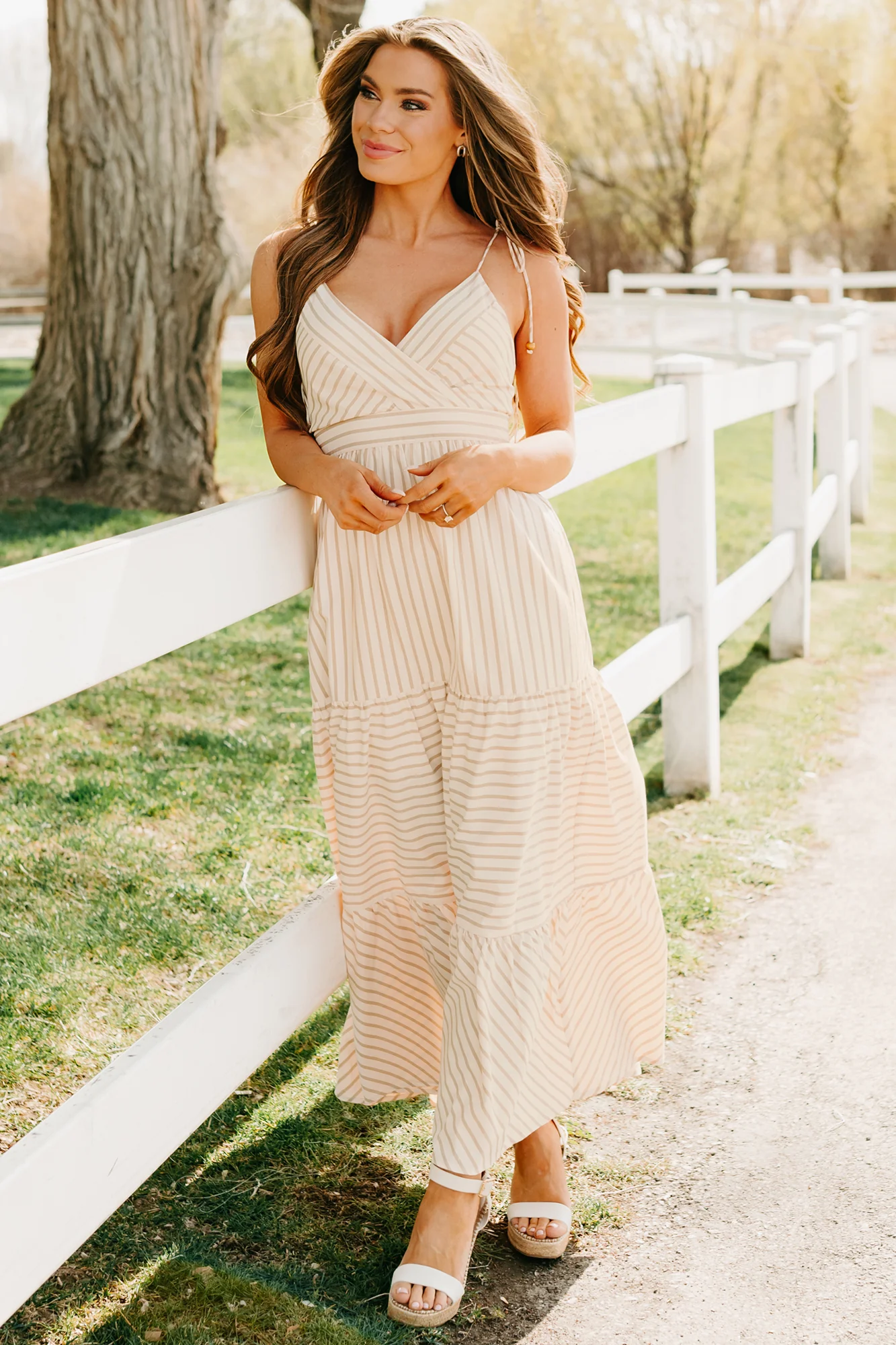 Dancing On Stars Striped Maxi Dress (Taupe) - Image 6