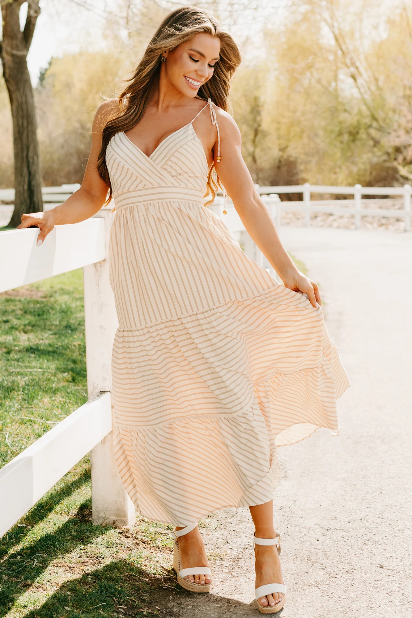 Dancing On Stars Striped Maxi Dress (Taupe) - Image 7