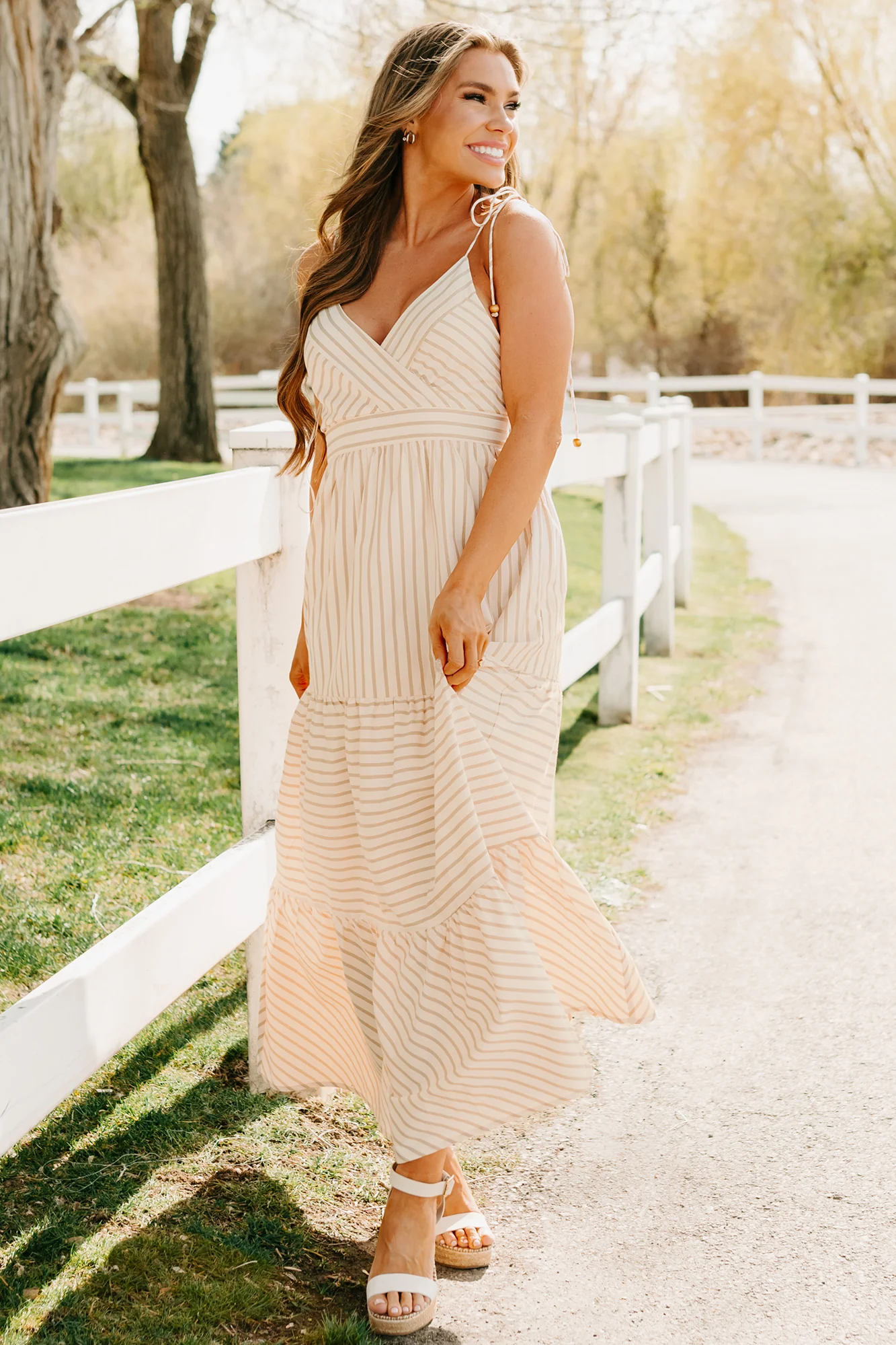 Dancing On Stars Striped Maxi Dress (Taupe) - Image 8