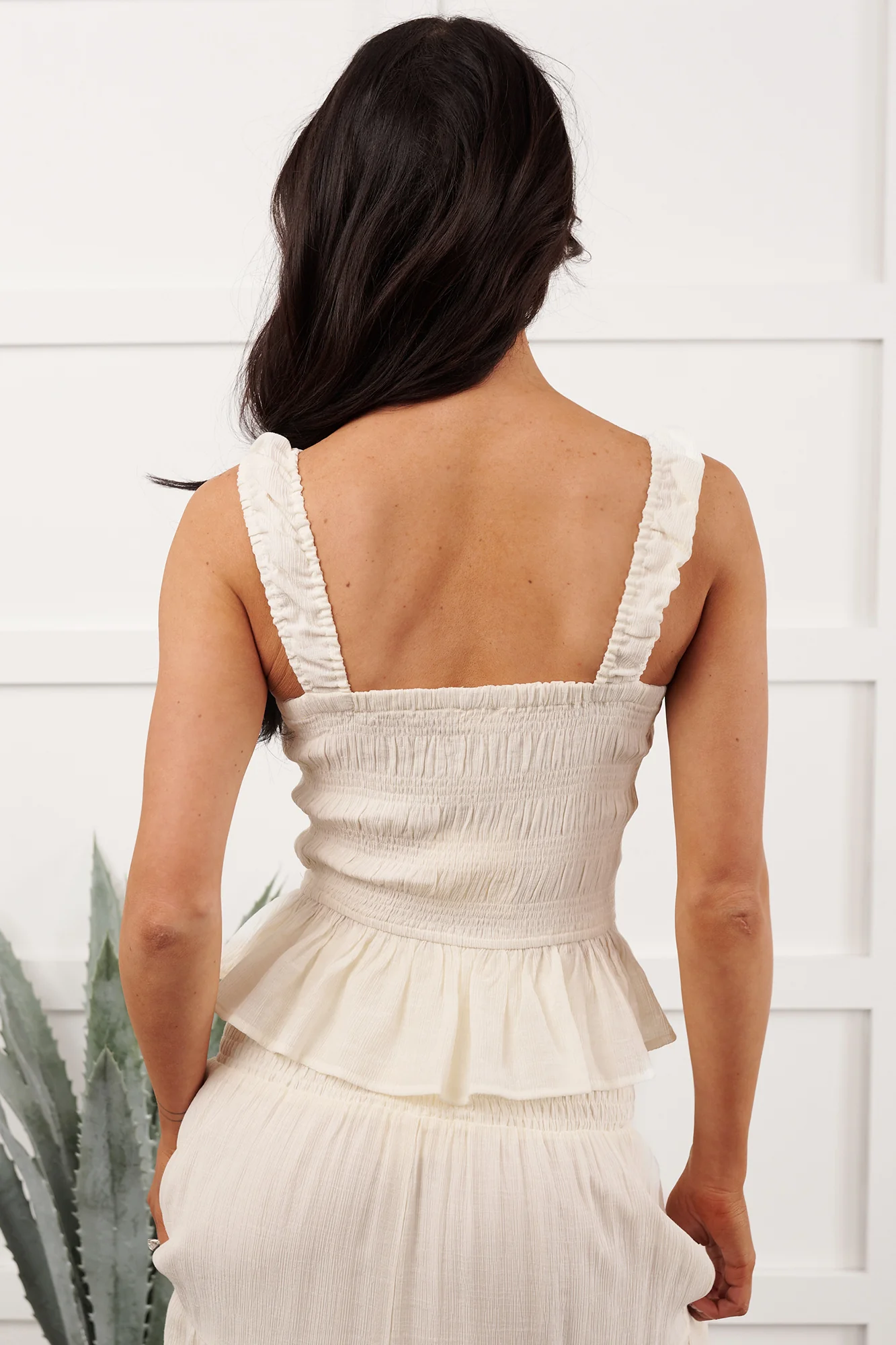 Dancing With Gravity Smocked Peplum Tank Top (Dove) - Image 4