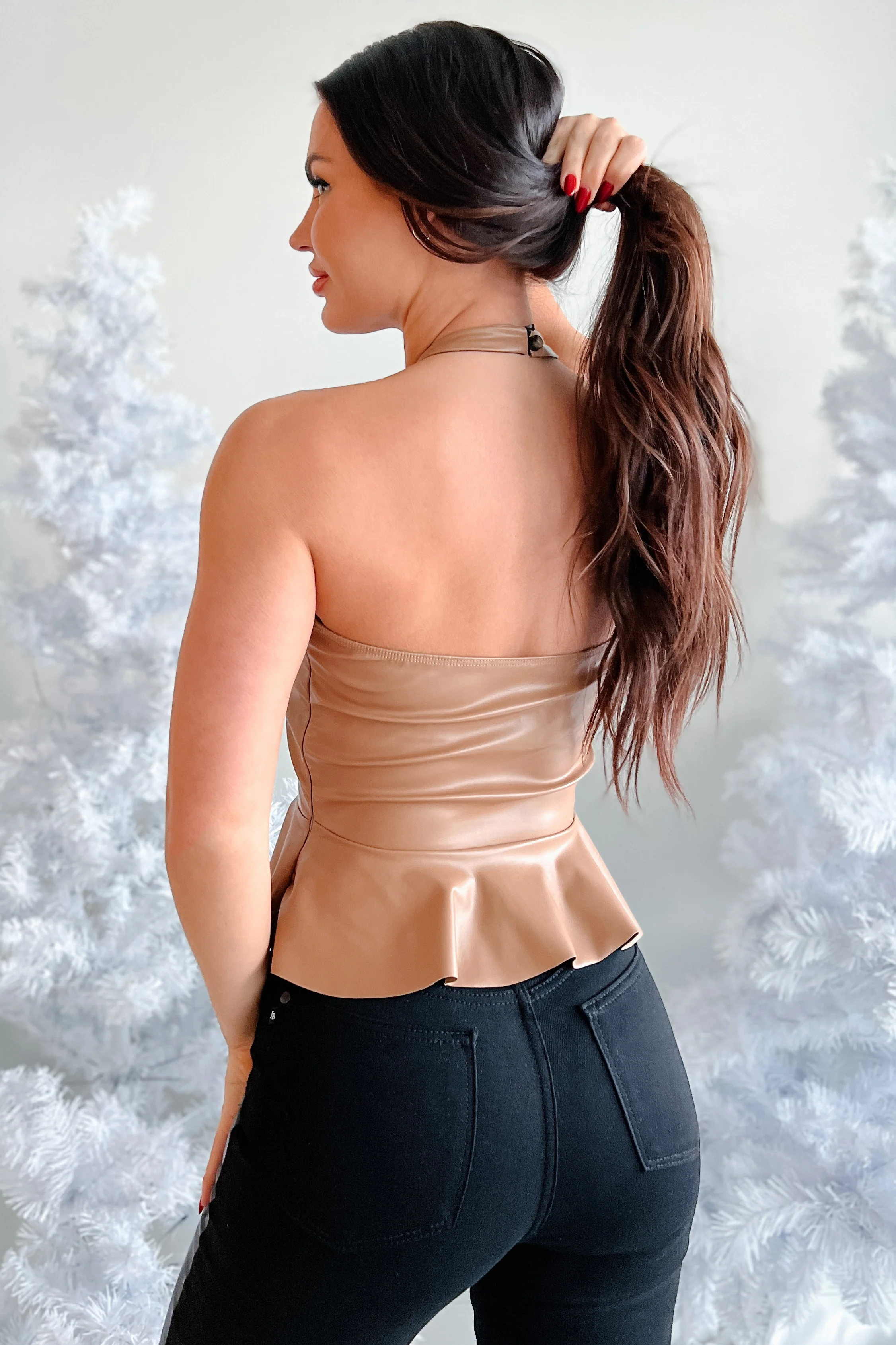 Dangerous Temptation Faux Leather Halter Top (Brown) - Image 12