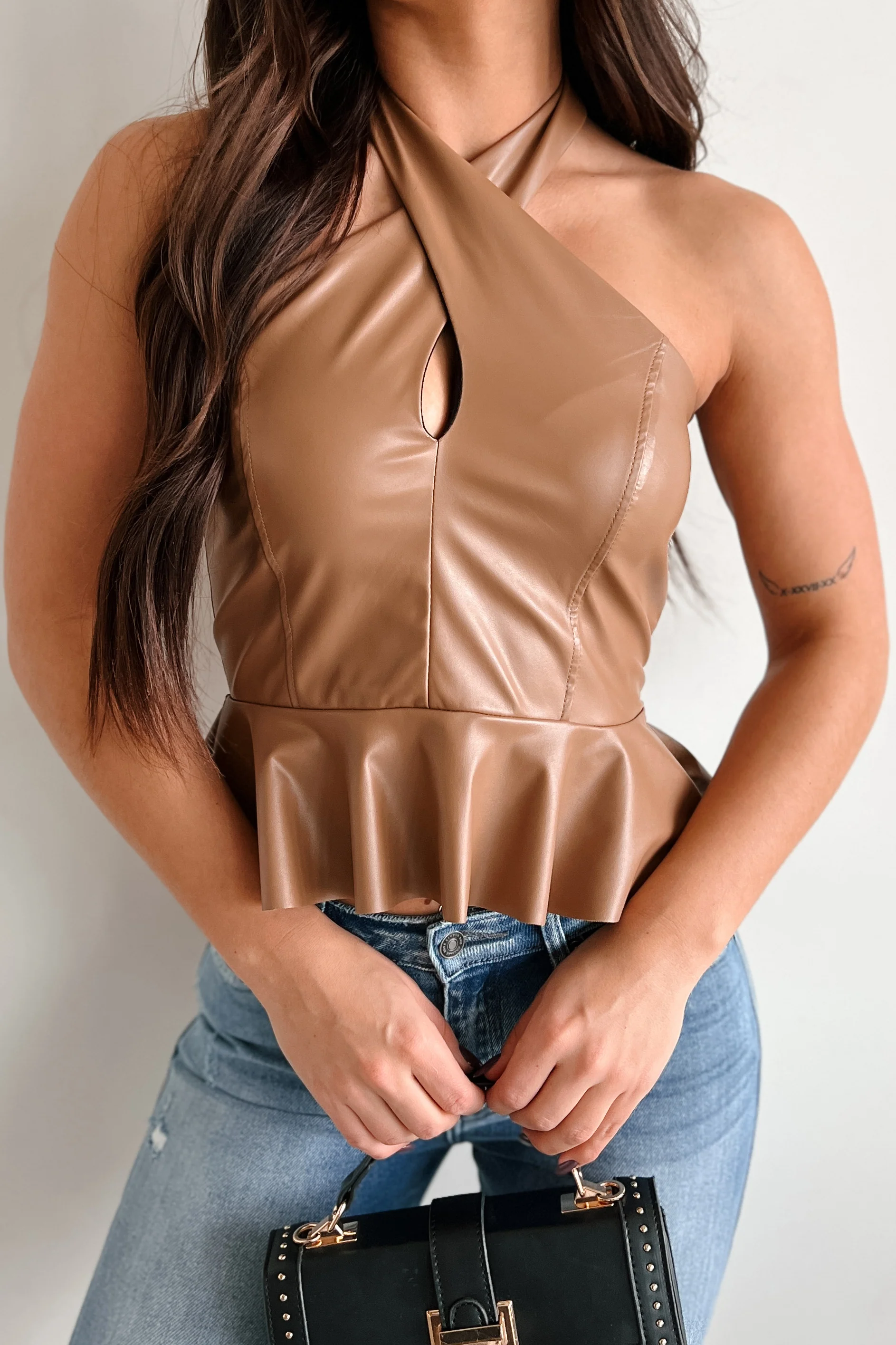 Dangerous Temptation Faux Leather Halter Top (Brown) - Image 4